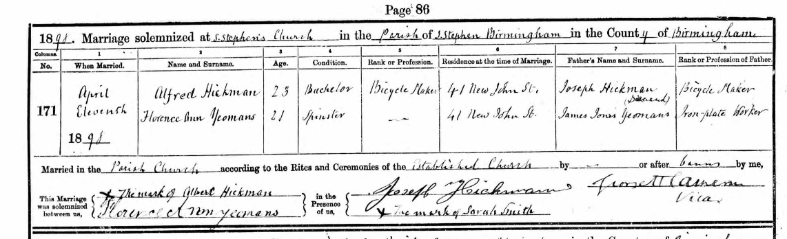 Marriage entry in parish register