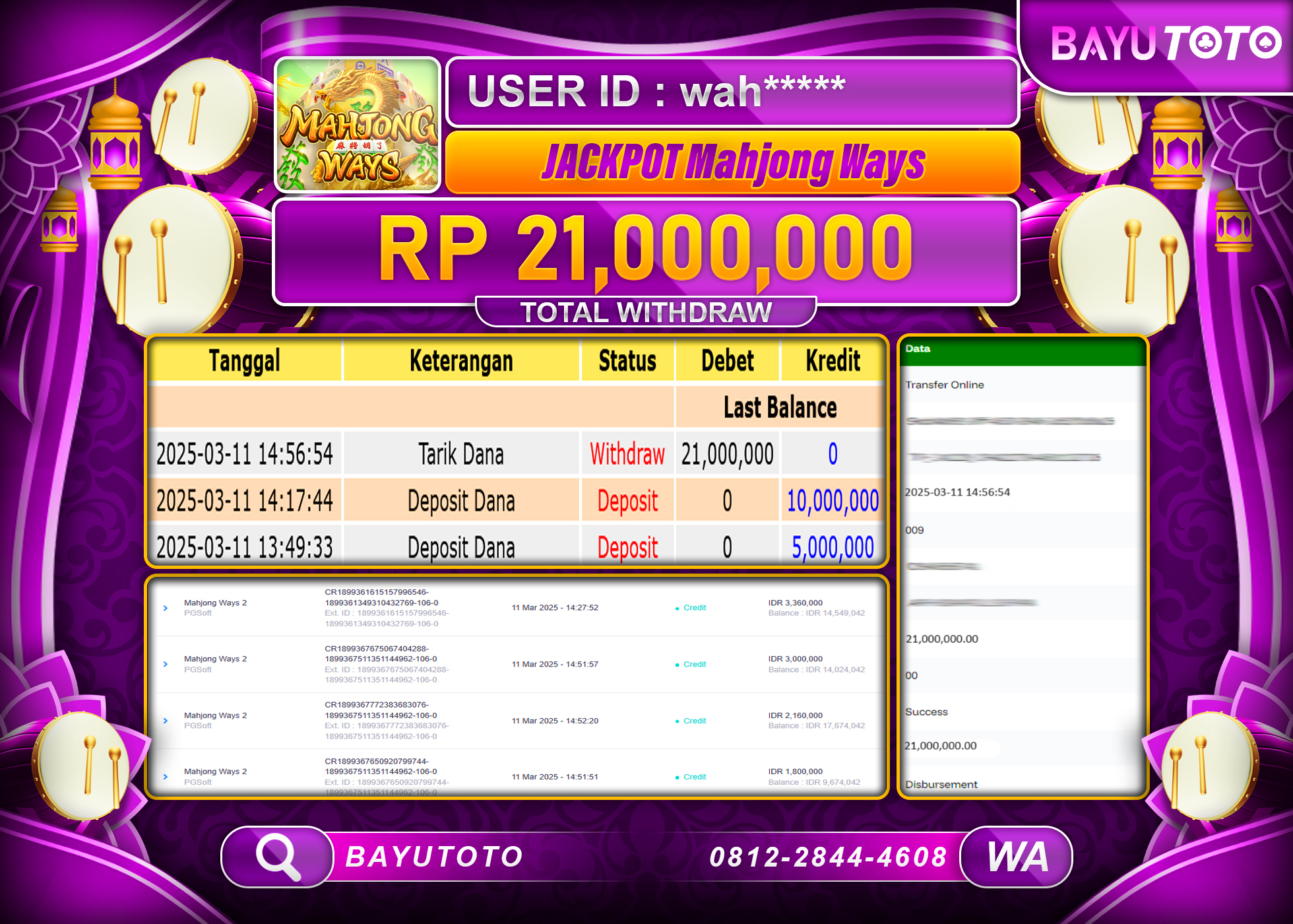BAYUTOTO JACKPOT DI MAHJONG WAYS Rp21,000,000 LUNAS