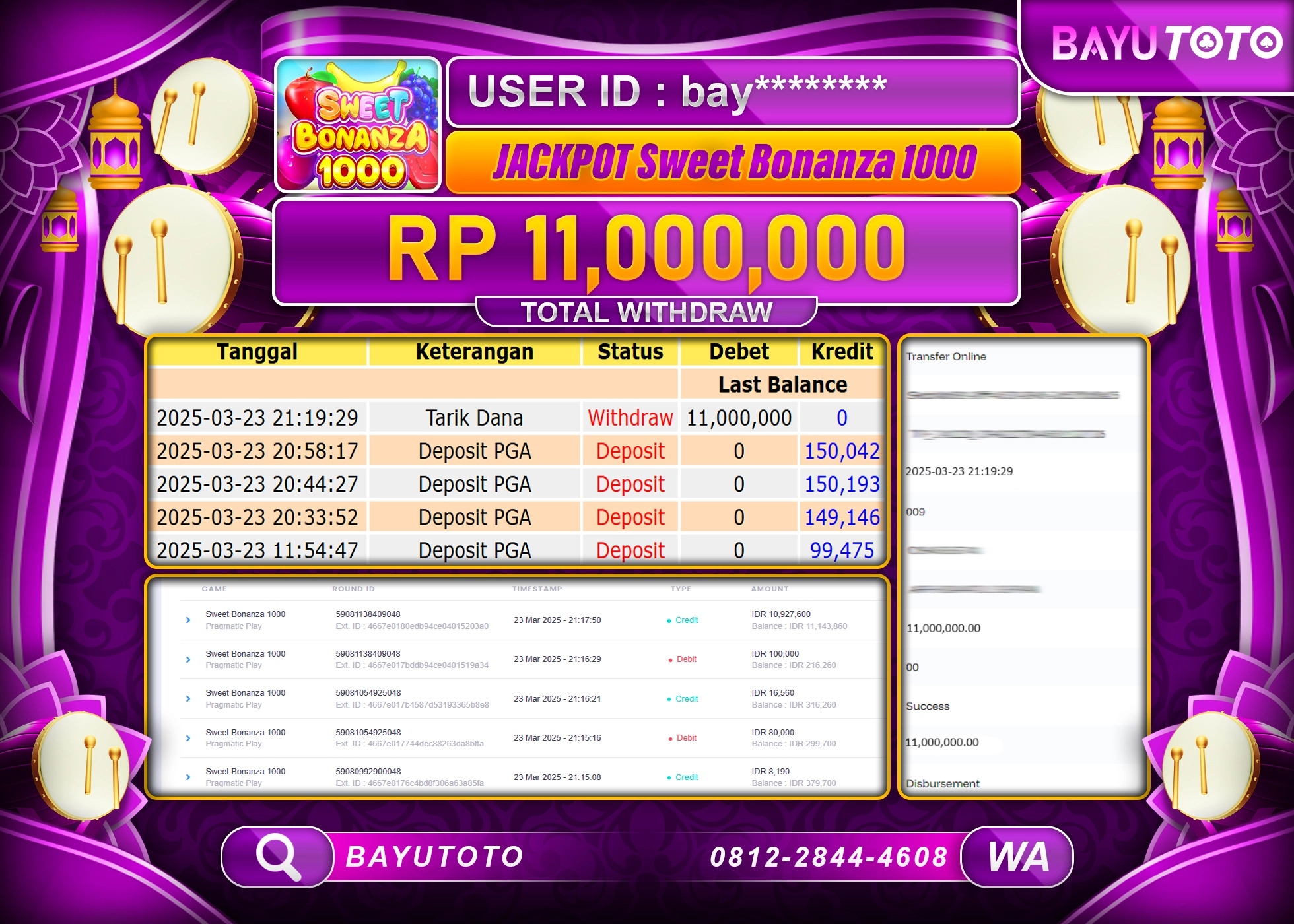 BAYUTOTO JACKPOT  DI SLOT NYA SWEET BONANZA Rp.11.000.000 LUNAS