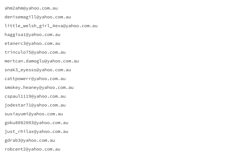 10k @yahoo.com.au  Splited &amp; No Duplicated Emails  High Quality  N…