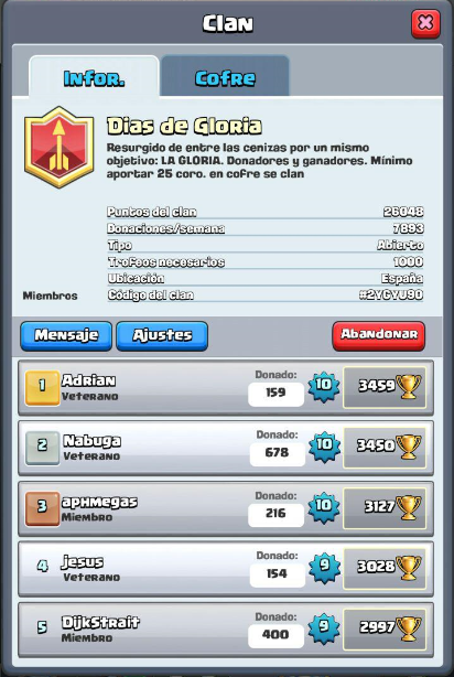 [CLASH ROYALE] Reclutando para CLAN +Dias De Gloria