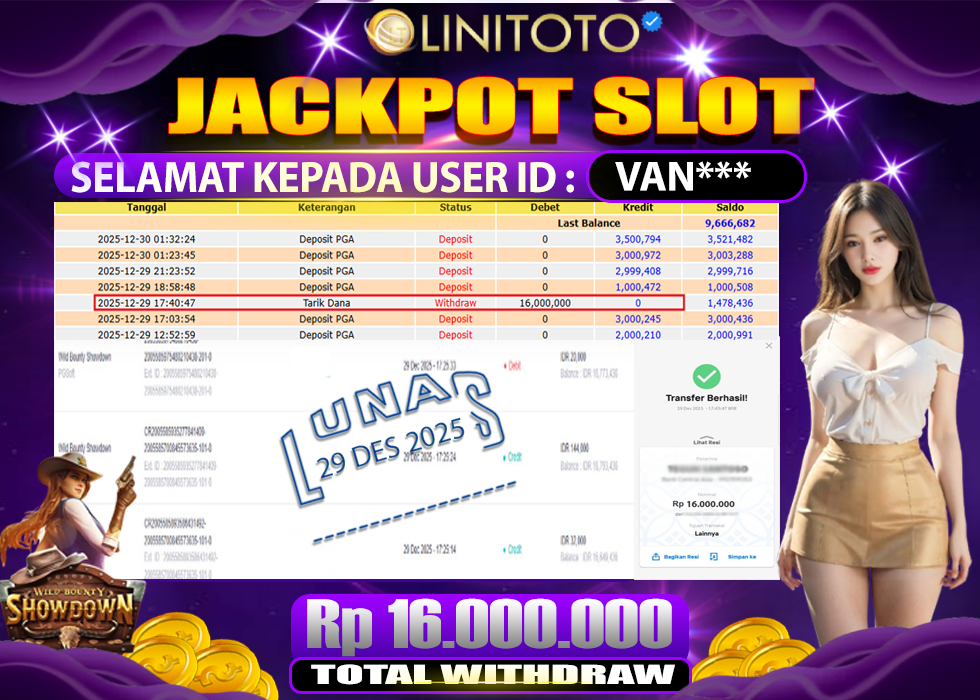 LINITOTO JACKPOT SLOT Wild Bounty Showdown Rp.16,000,000 - LUNAS