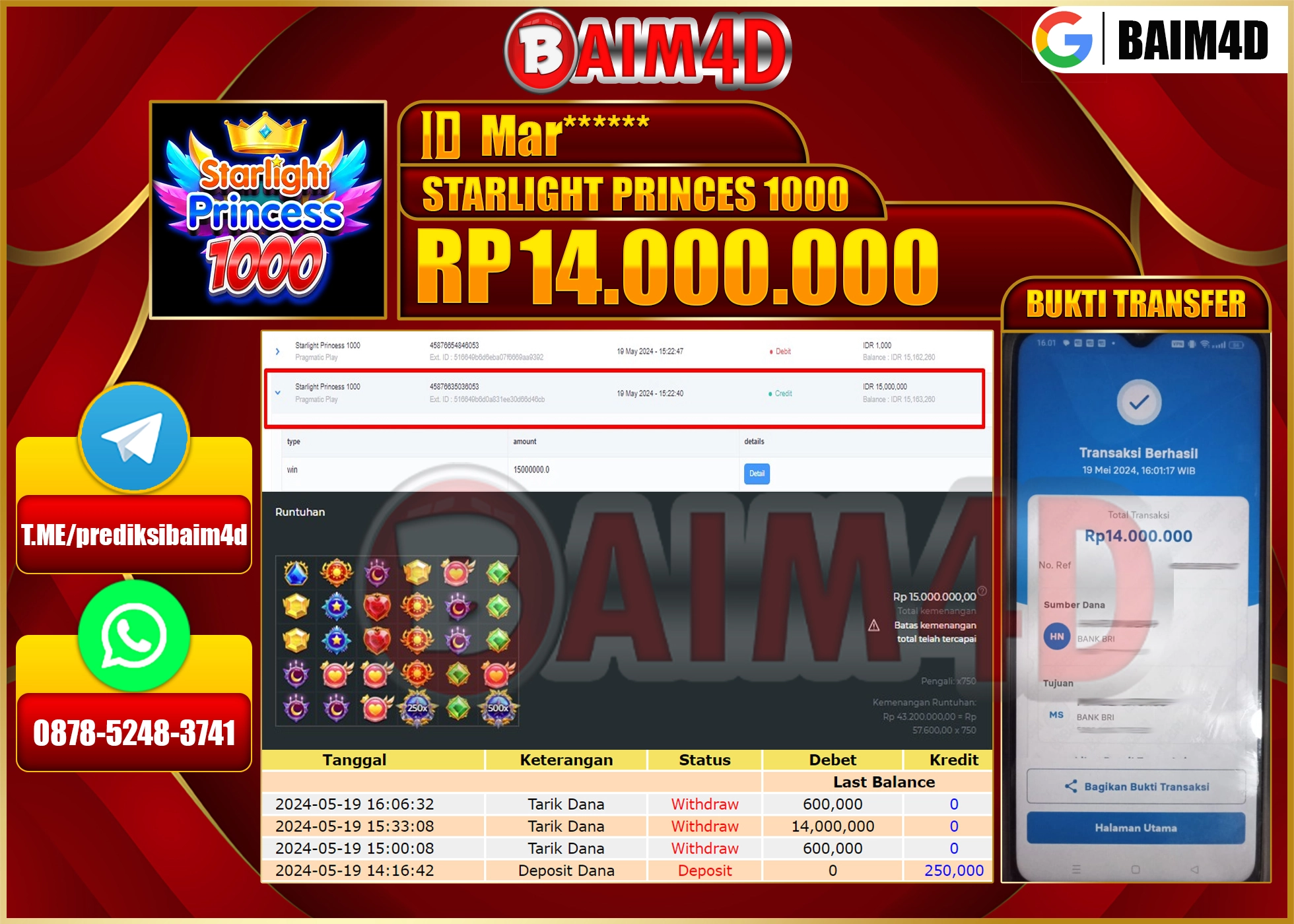 BAIM4D JACKPOT STARLIGHT PRINCESS Rp.14.000,000.,- LUNAS