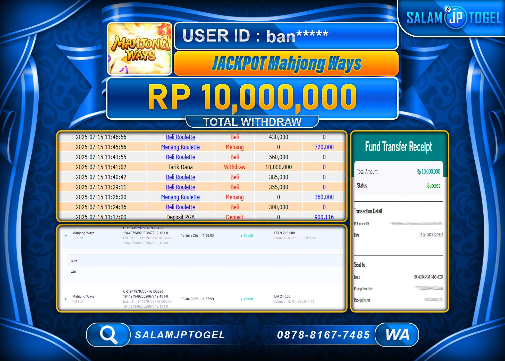SALAMJPTOGEL MENANG MAHJONG WAYS Rp.10,000,000
