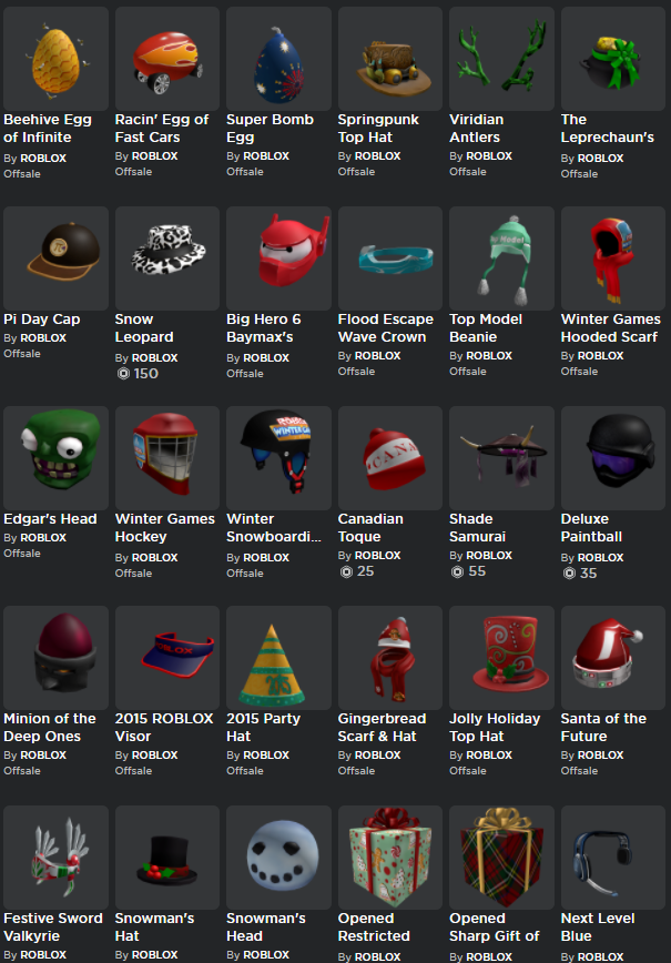 Obc Lifetime Account W Festive Valk Classic Roblox Pumpkin Head And Many Os Items - old roblox hats list