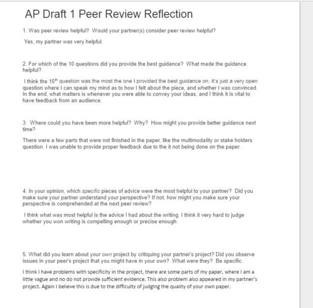 Ap Draft 1 Peer Review Advocacy Project Writing 39c