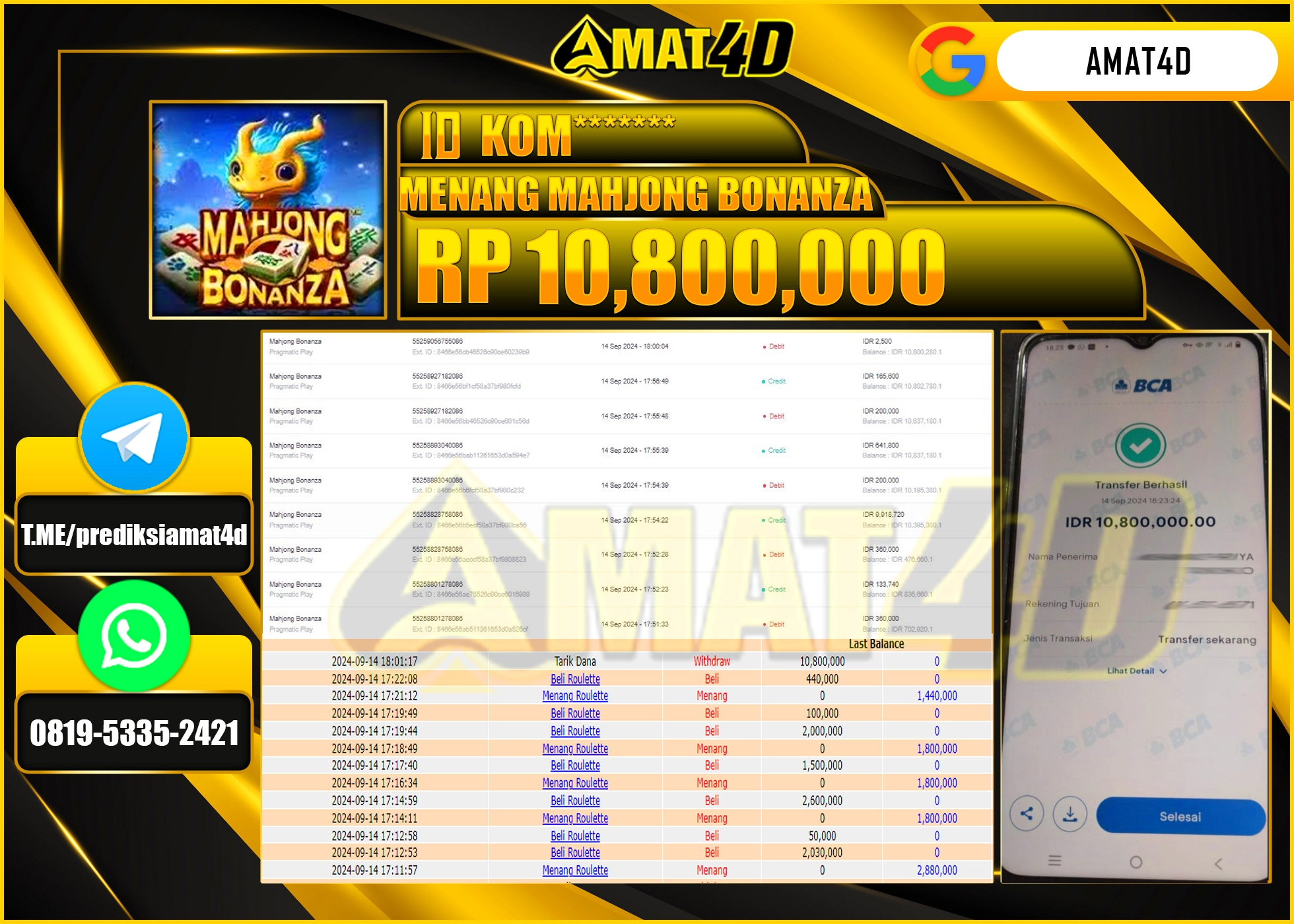 AMAT4D JACKPOT MAHJONG BONANZA Rp.10.800.000 BERHASIL DI BAYAR LUNAS