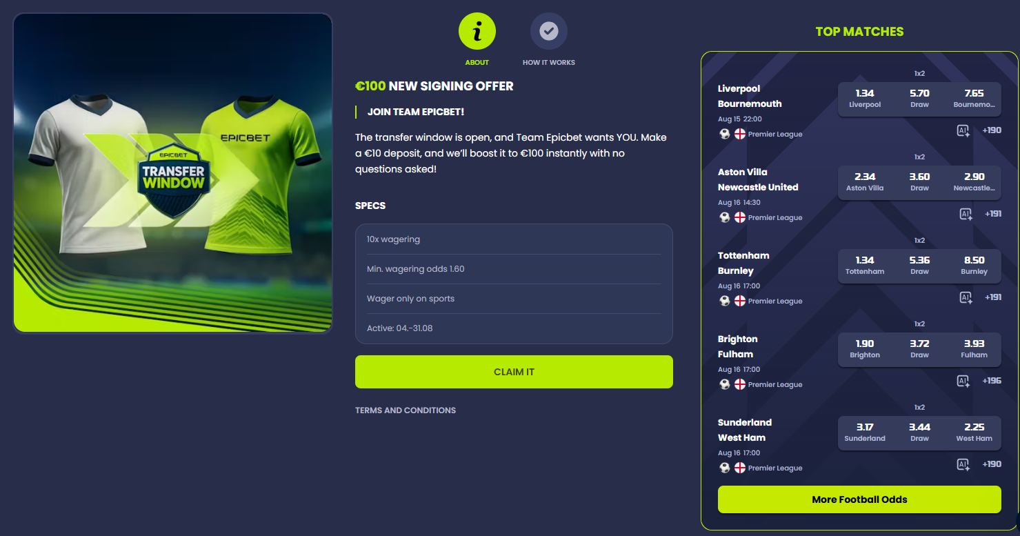 Epicbet sports betting welcome bonus
