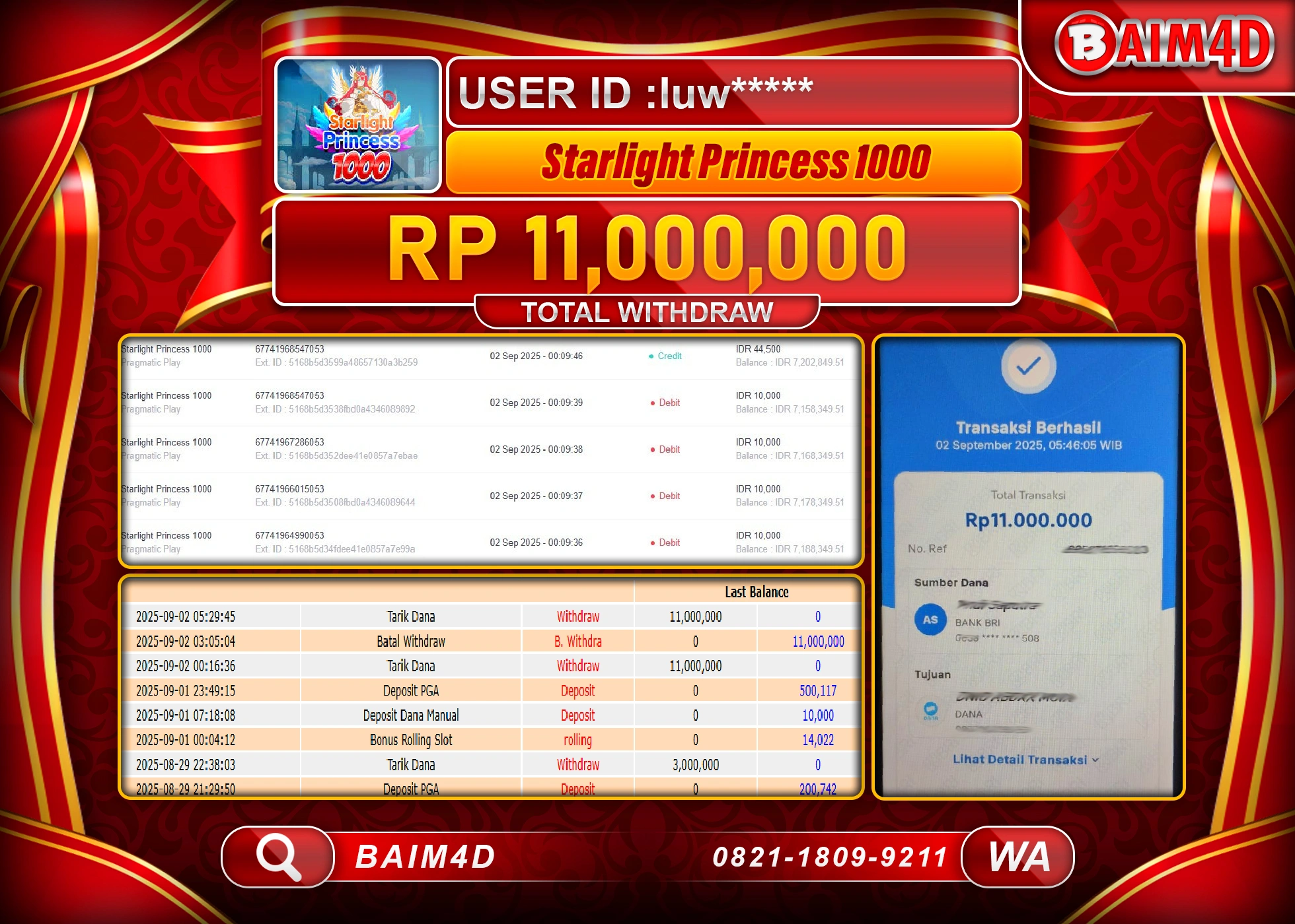 BAIM4D JACKPOT MENANG SLOT STARLIGHT PRINCESS Rp.11,000,000.- LUNAS