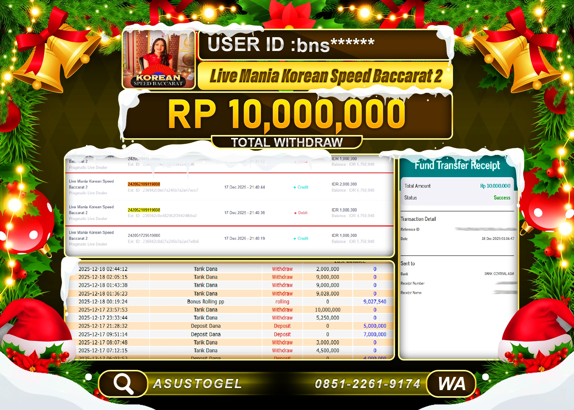 ASUSTOGEL KEMENANGAN DI LIVEMANIA KOREAN SPEED BACCARAT 2 SEBESAR 10,000,000 - RUPIAH LUNAS