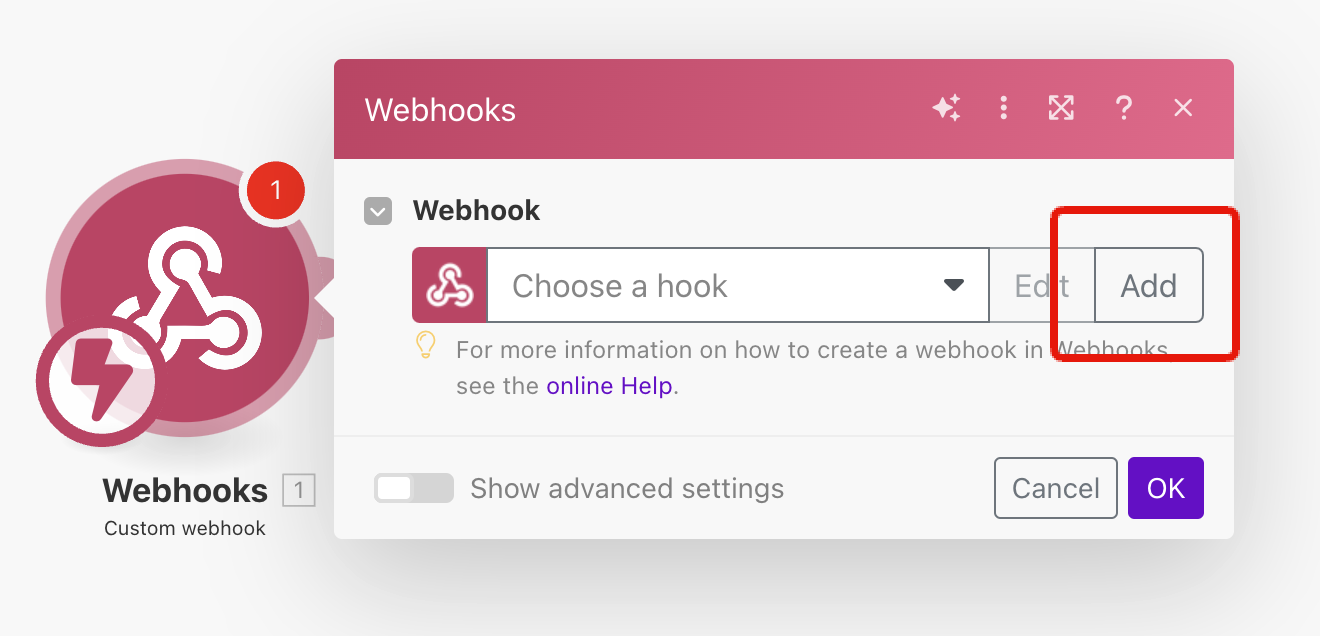 Custom webhook設定画面