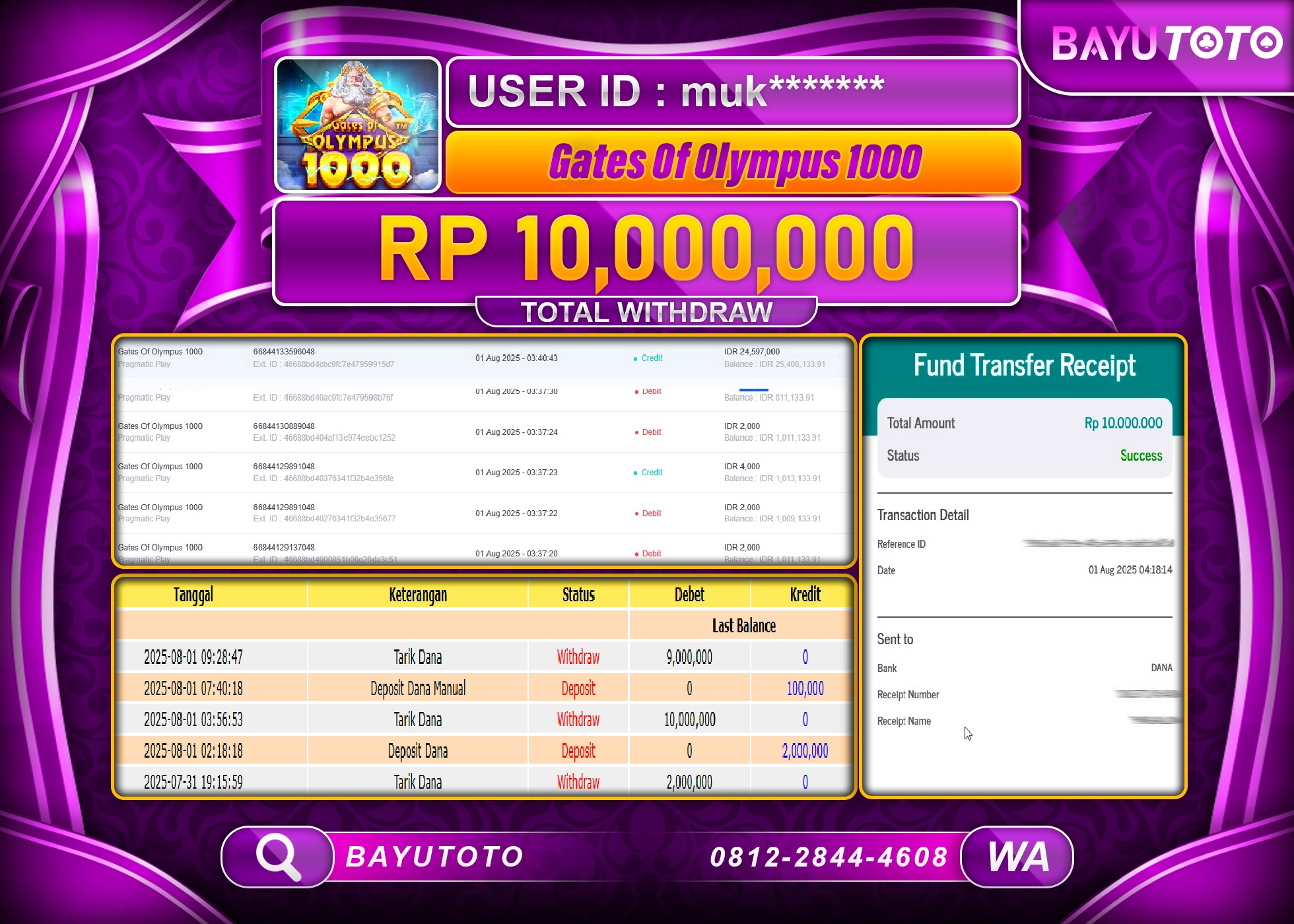 BAYUTOTO JACKPOT GATE OF OLYMPUS 1000 Rp.10,000,000 LUNAS