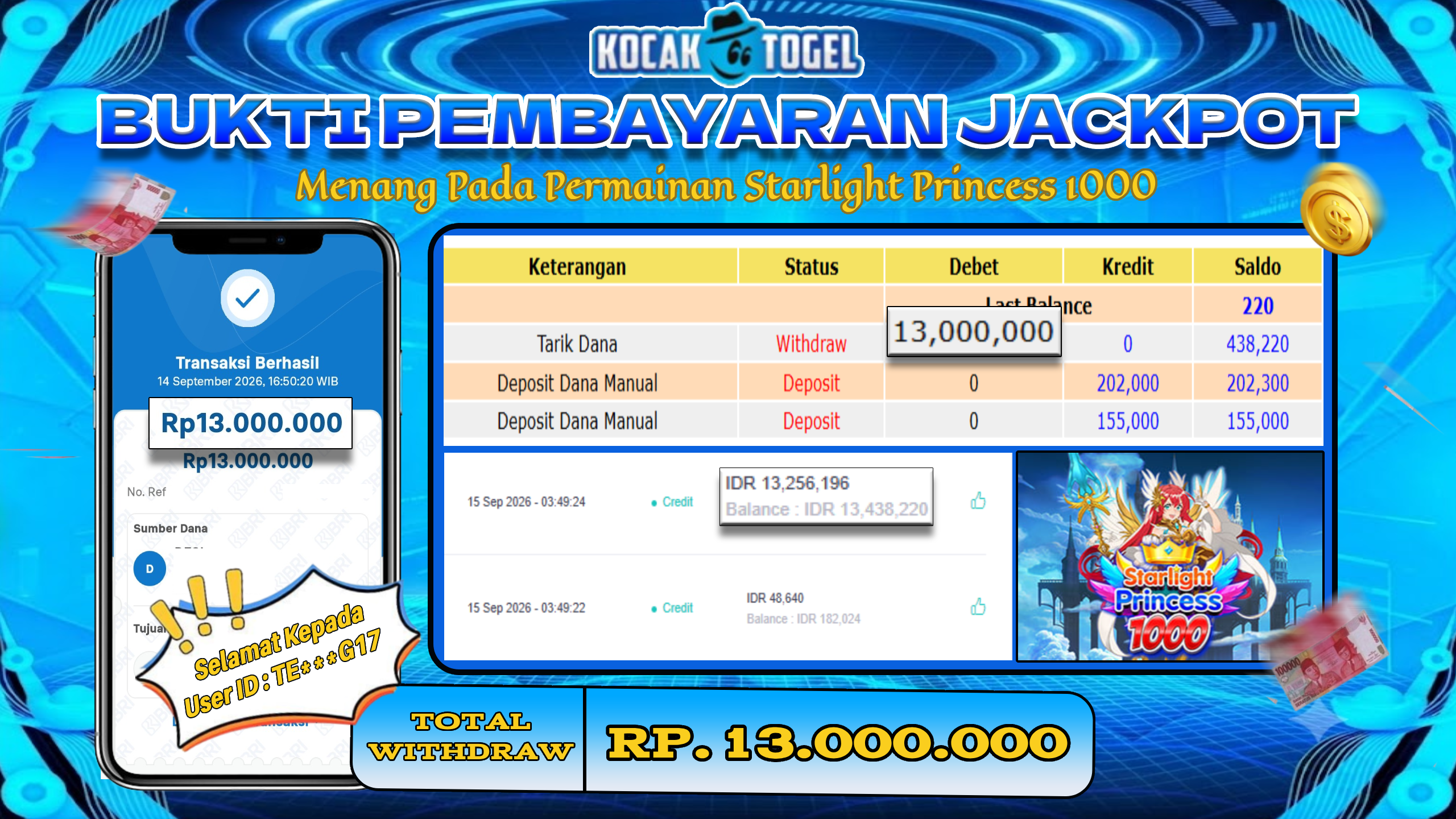 🏆 BUKTI KEMENANGAN STARLIGHT PRINCES 1000 MEMBER KOCAKTOGEL  🏆