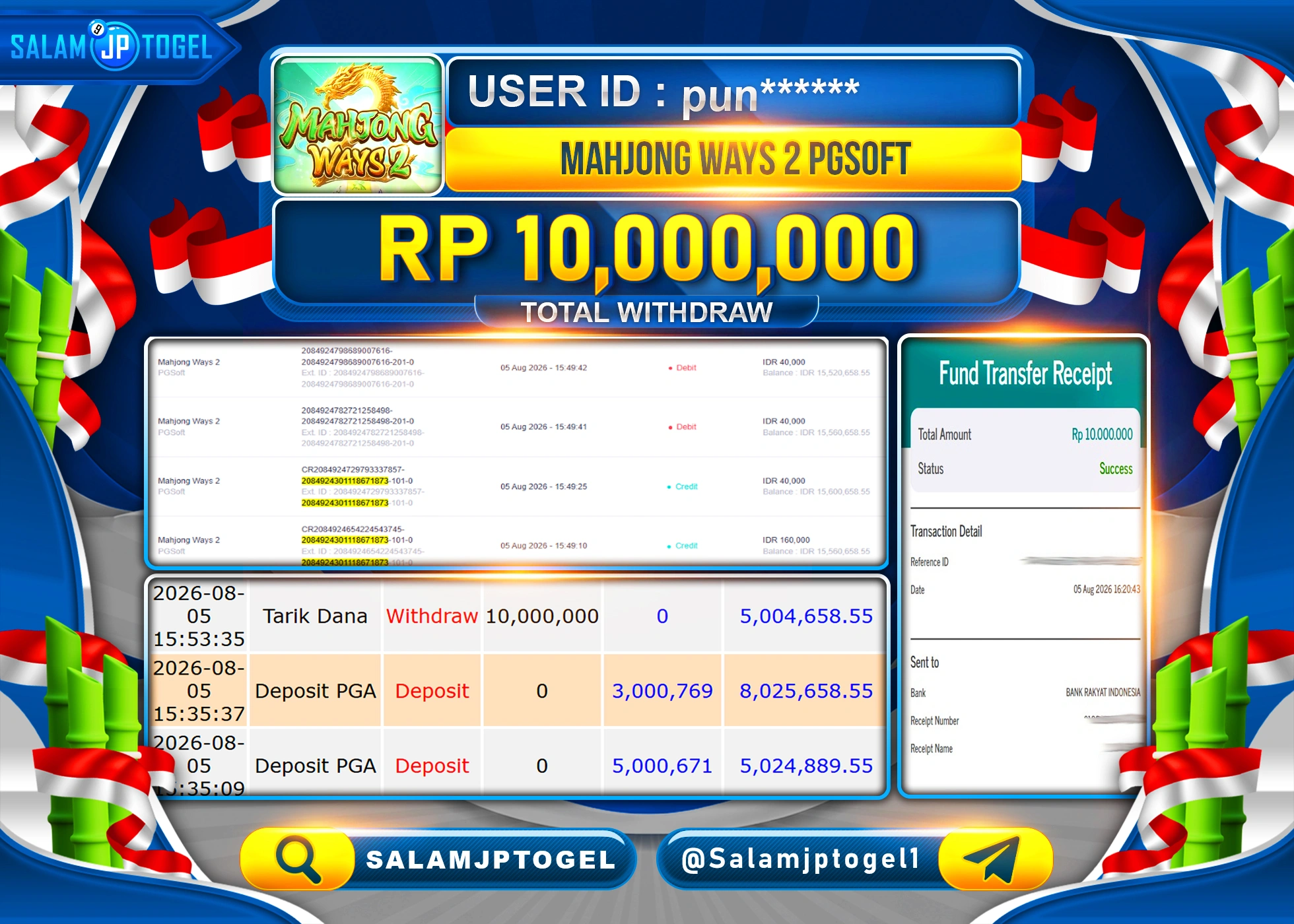 SALAMJPTOGEL JACKPOT MENANG SLOT MAHJONG WAYS 2 Rp.10,000,000 - LUNAS