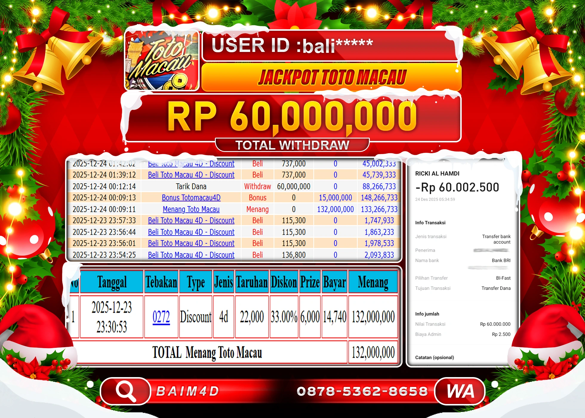 BAIM4D JACKPOT TOGEL TOTO MACAU Rp.60,000,000 - LUNAS