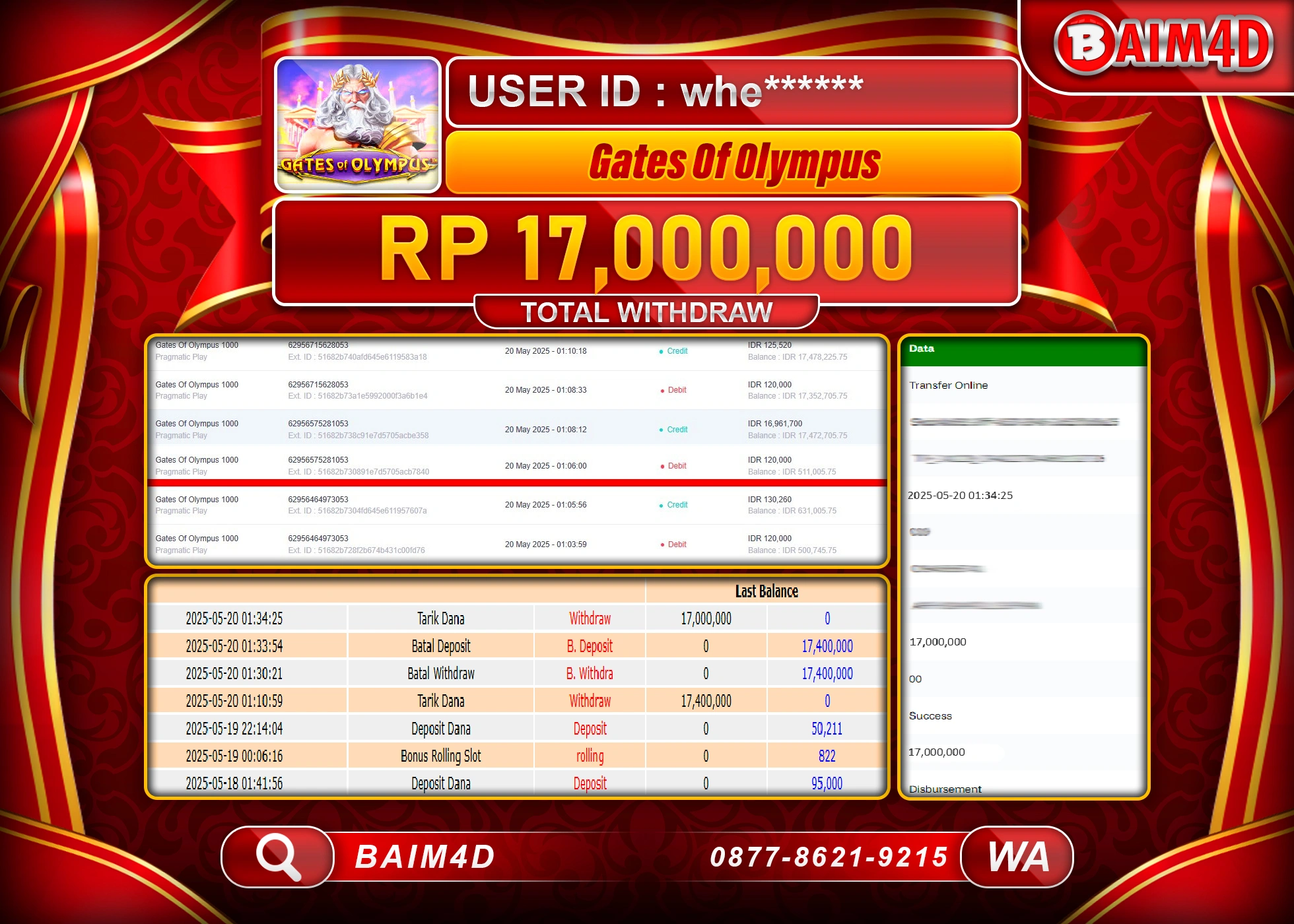 BAIM4D MENANG JACKPOT  GATES OF OLYMPUS  Rp17,000,000 - LUNAS