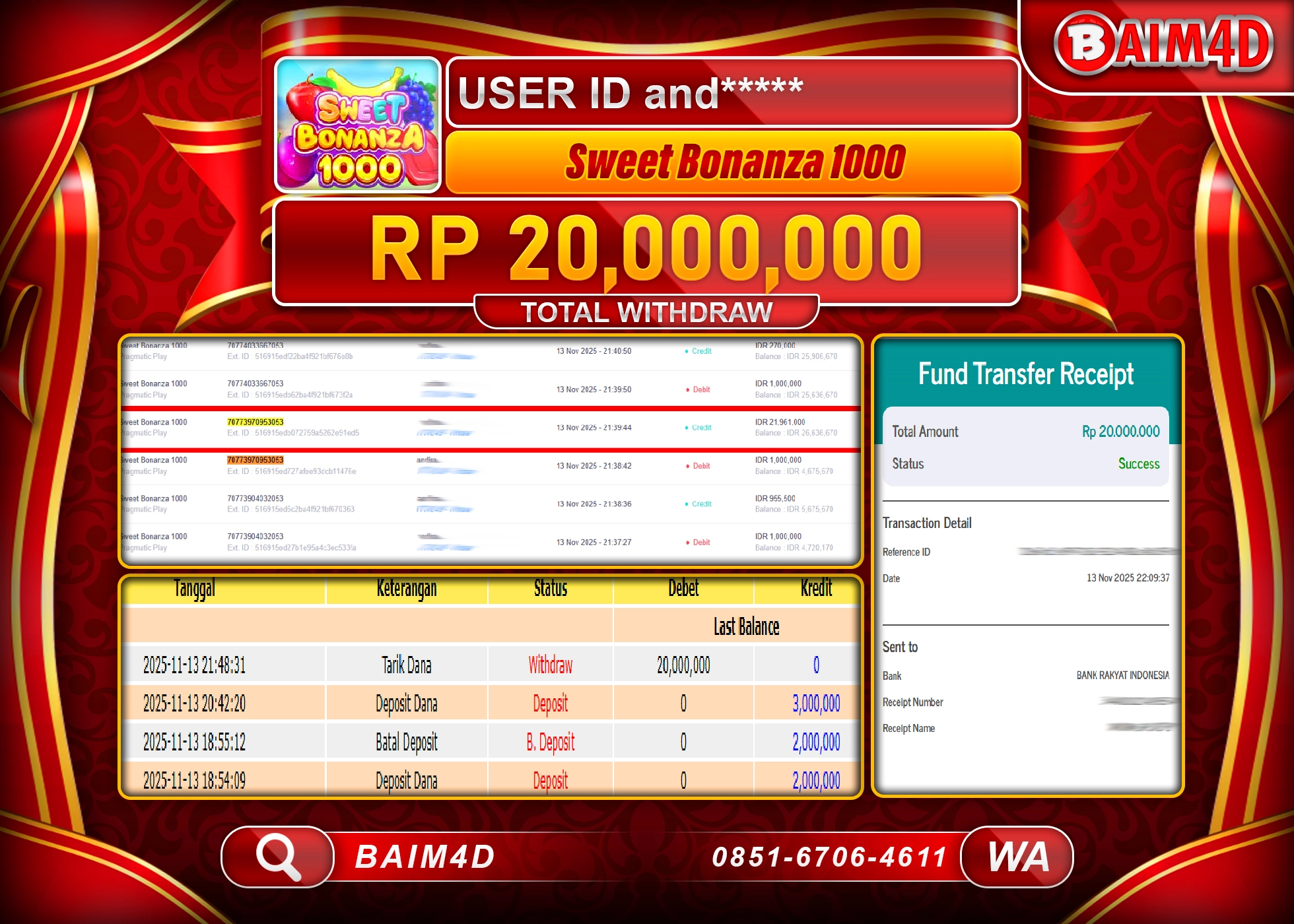 BAIM4D JACKPOT SLOT SWEET BONANZA 1000 Rp.20,000,000 - LUNAS