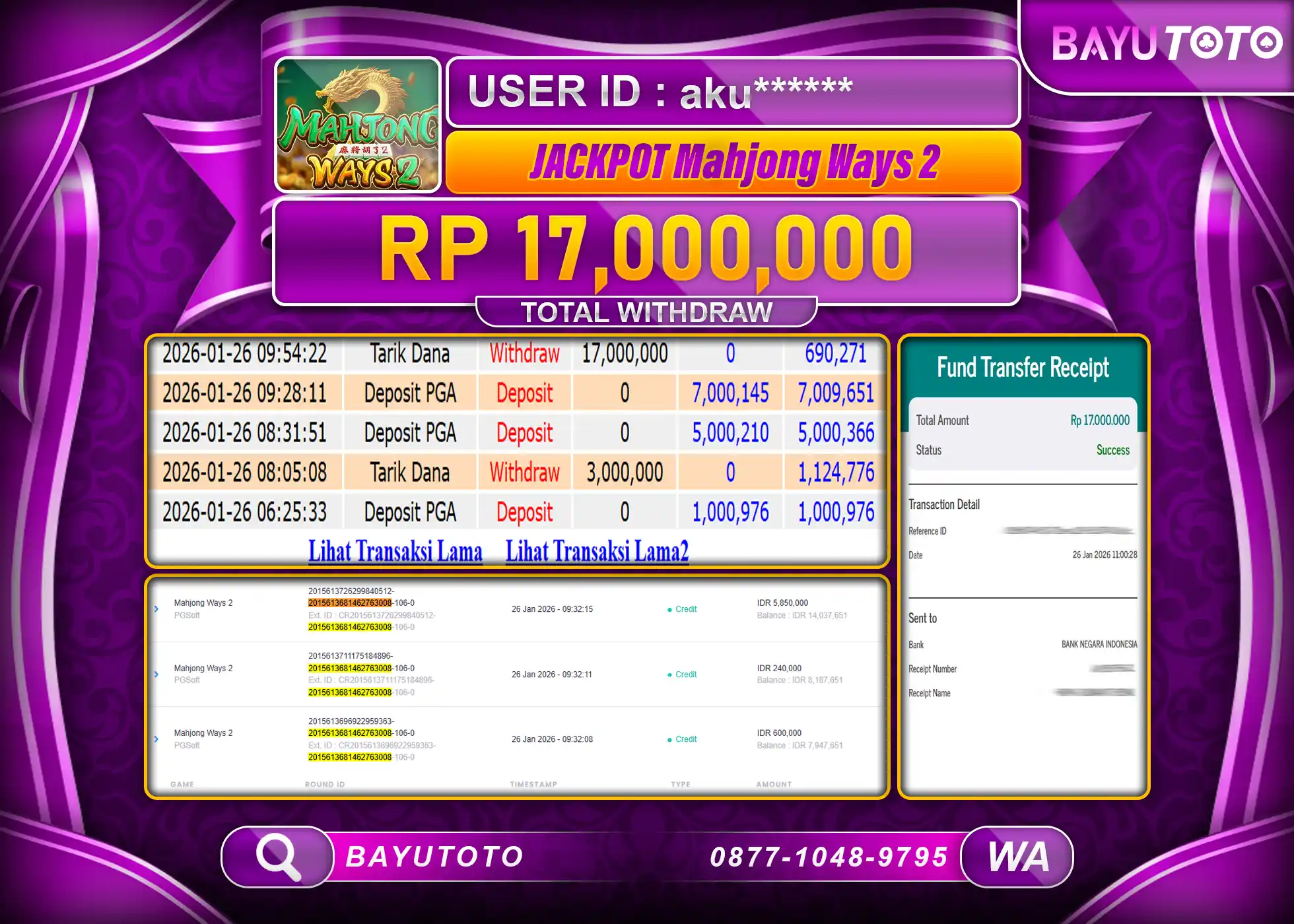 SELAMAT MEMBER SETIA BAYUTOTO JACKPOT DI SLOT GAME MAHJONG WAYS 2 Rp. 17,000,000 LUNAS