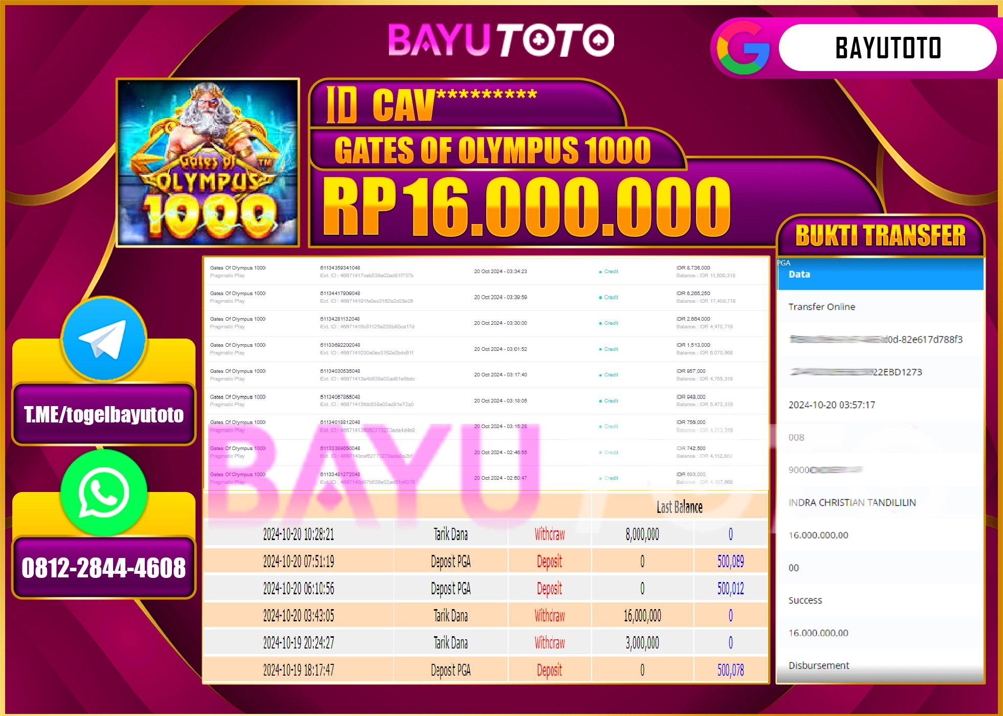 BAYUTOTO MENANG SLOT GATES OF OLYMPUS 1000 16.000.000 - LUNAS