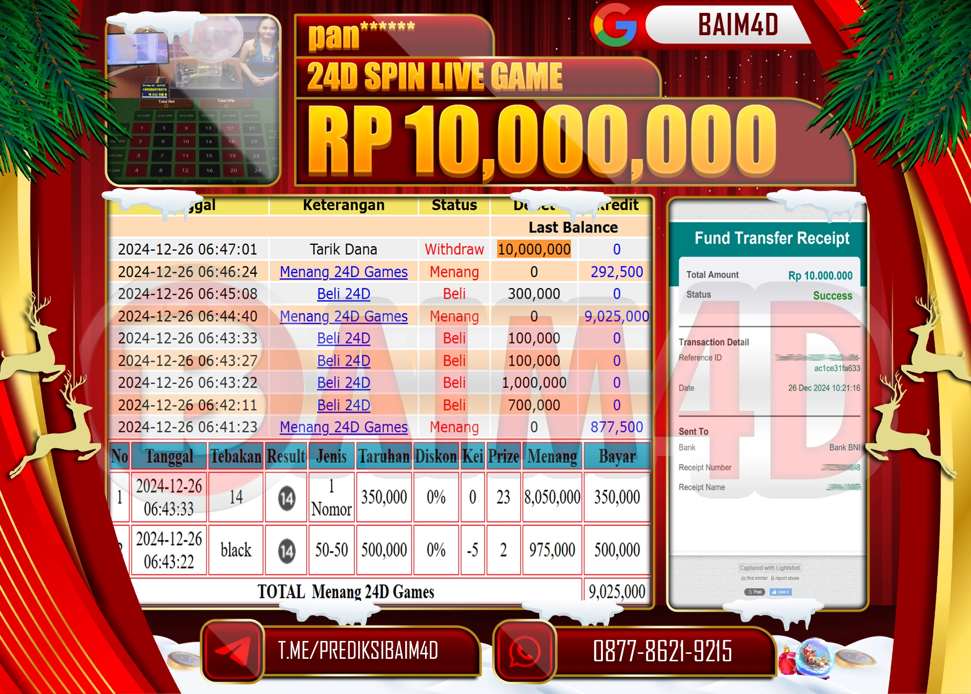 BAIM4D JACKPOT MENANG 24D SPIN GAMES Rp.10.000,000.- LUNAS