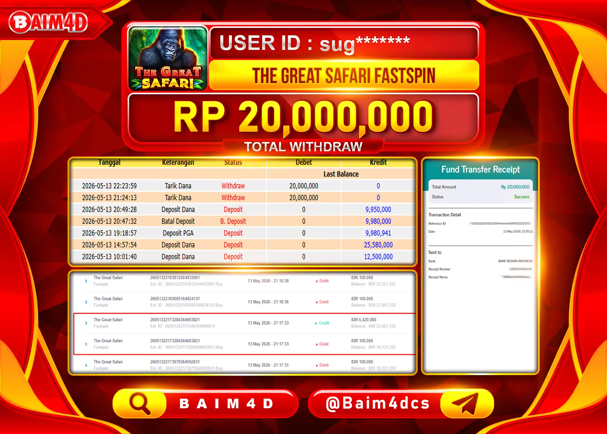 BAIM4D JACKPOT THE GREAT SAFARI FASTSPIN Rp.20.000.000 - LUNAS