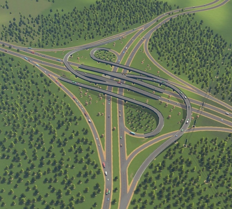 Quickly becoming one of my favorite interchanges. : r/CitiesSkylines