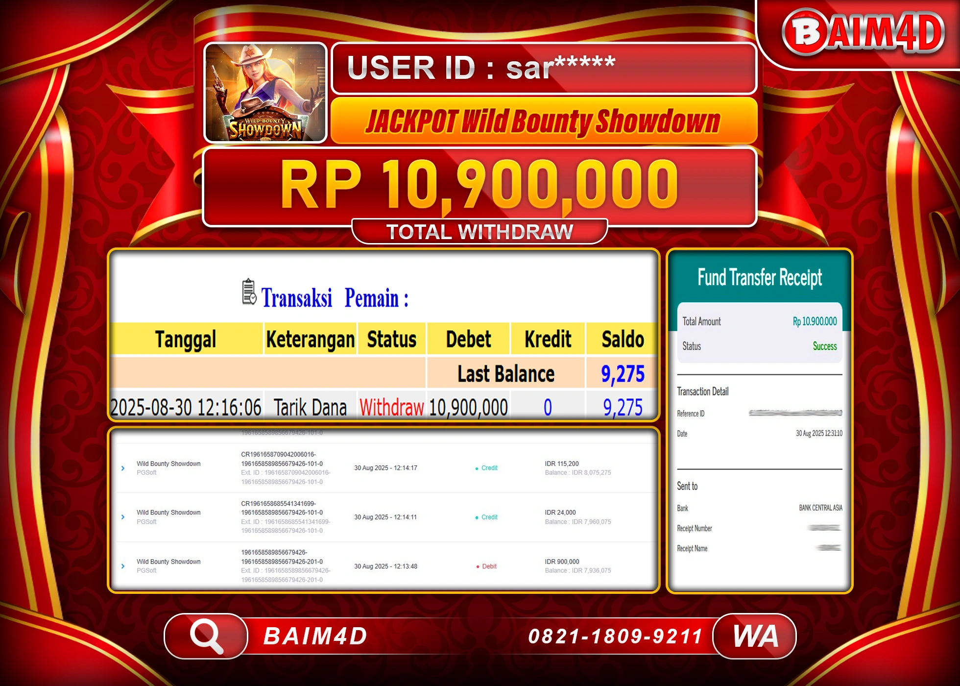 BAIM4D JACKPOT SLOT WILD BOUNTY SHOWDOWN Rp.10,900,000.- LUNAS