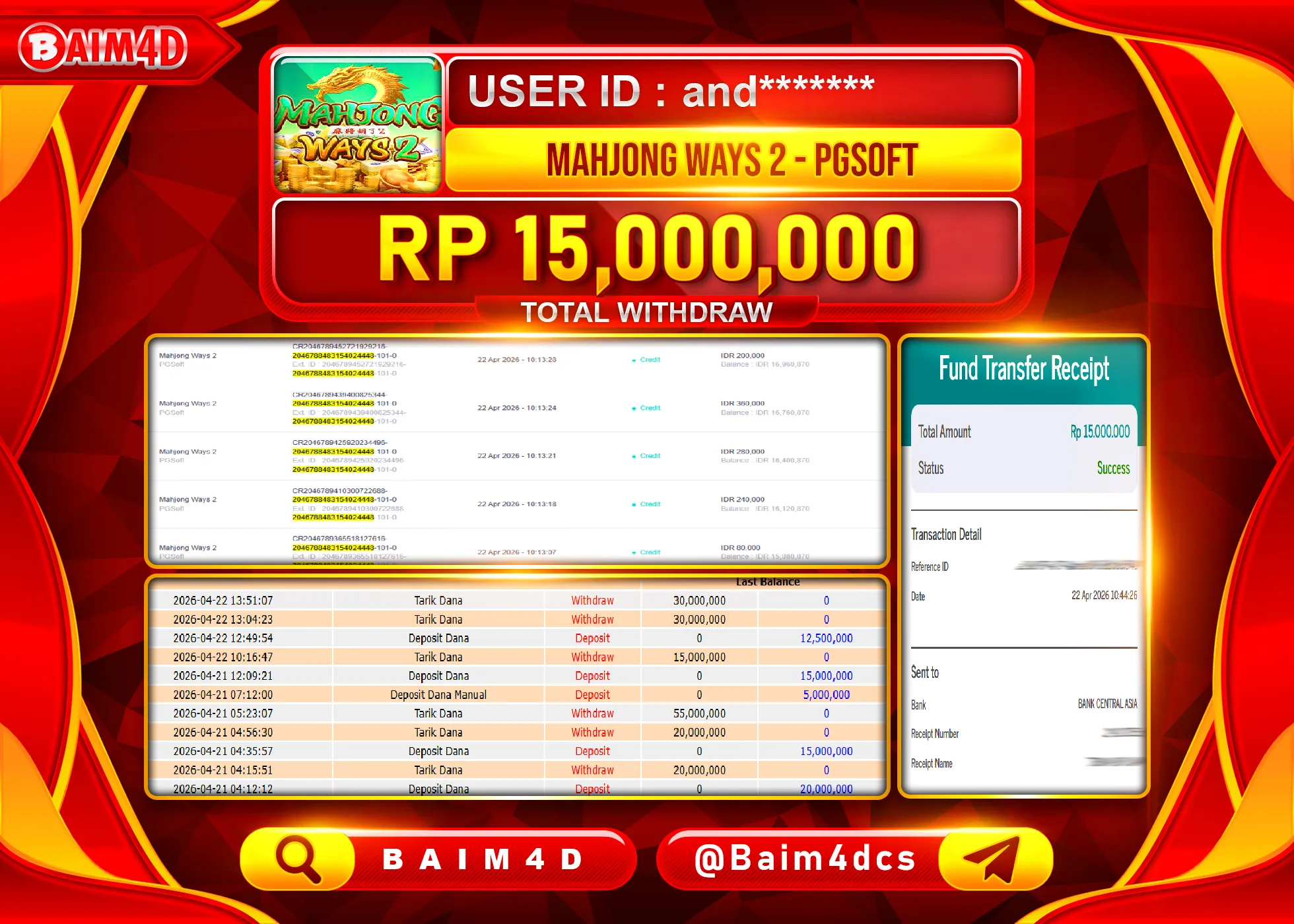 BAIM4D JACKPOT  SLOT MAHJONG WAYS 2 Rp.15,000,000 - LUNAS