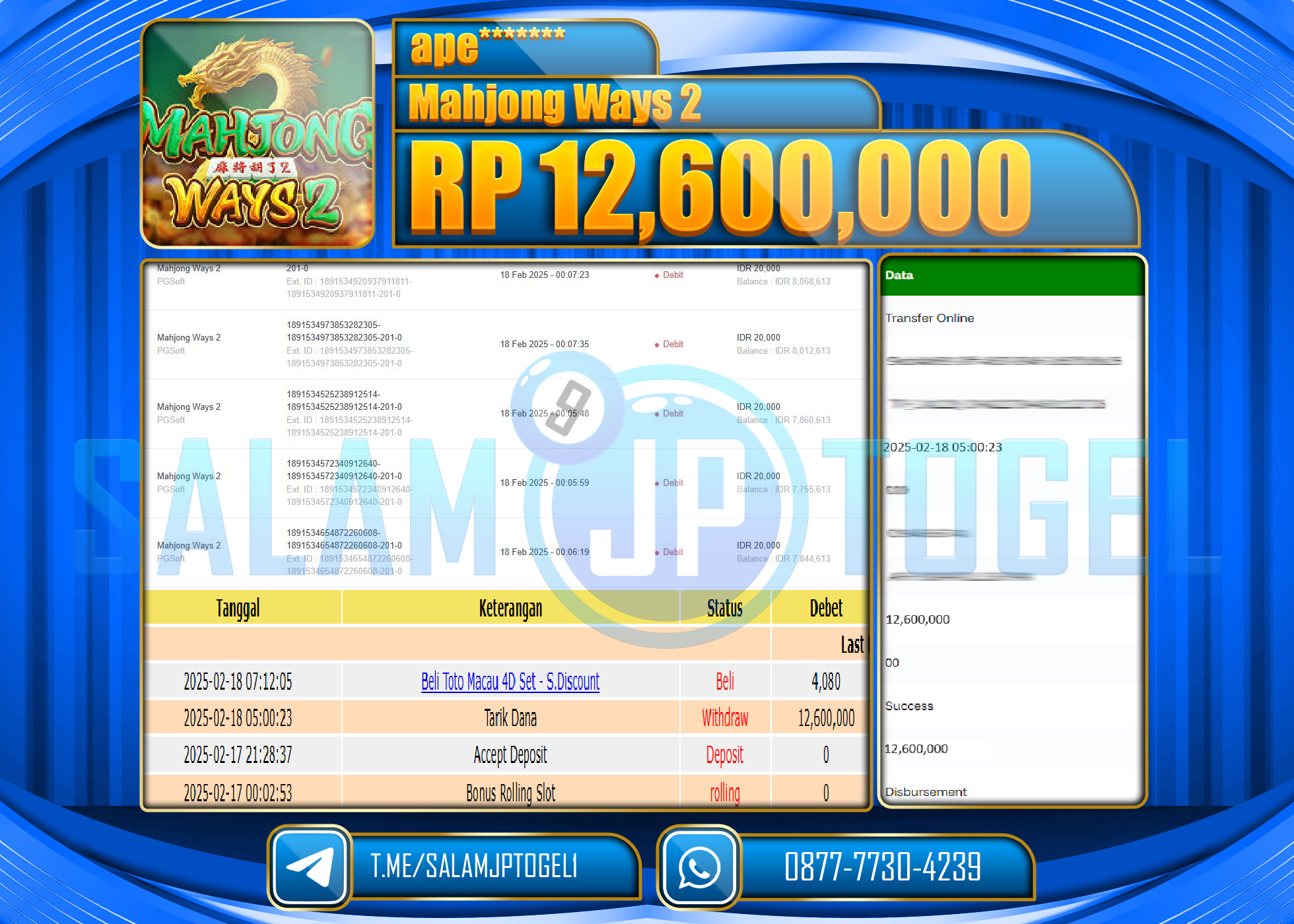 SALAMJPTOGEL MENANG SLOT MAHJONG WAYS 2 Rp. 12,600,000 LUNAS