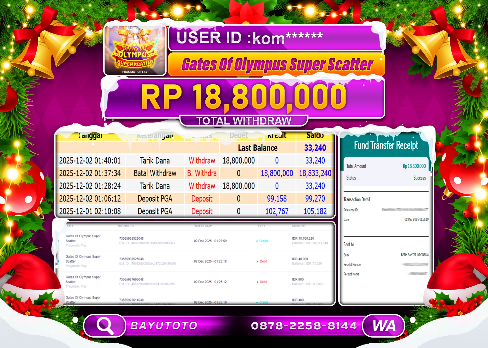 MEMBER SETIA BAYUTOTO JACKPOT DI GATES OF OLYMPUS SUPER SCATTER Rp. 18,800,000 LUNAS