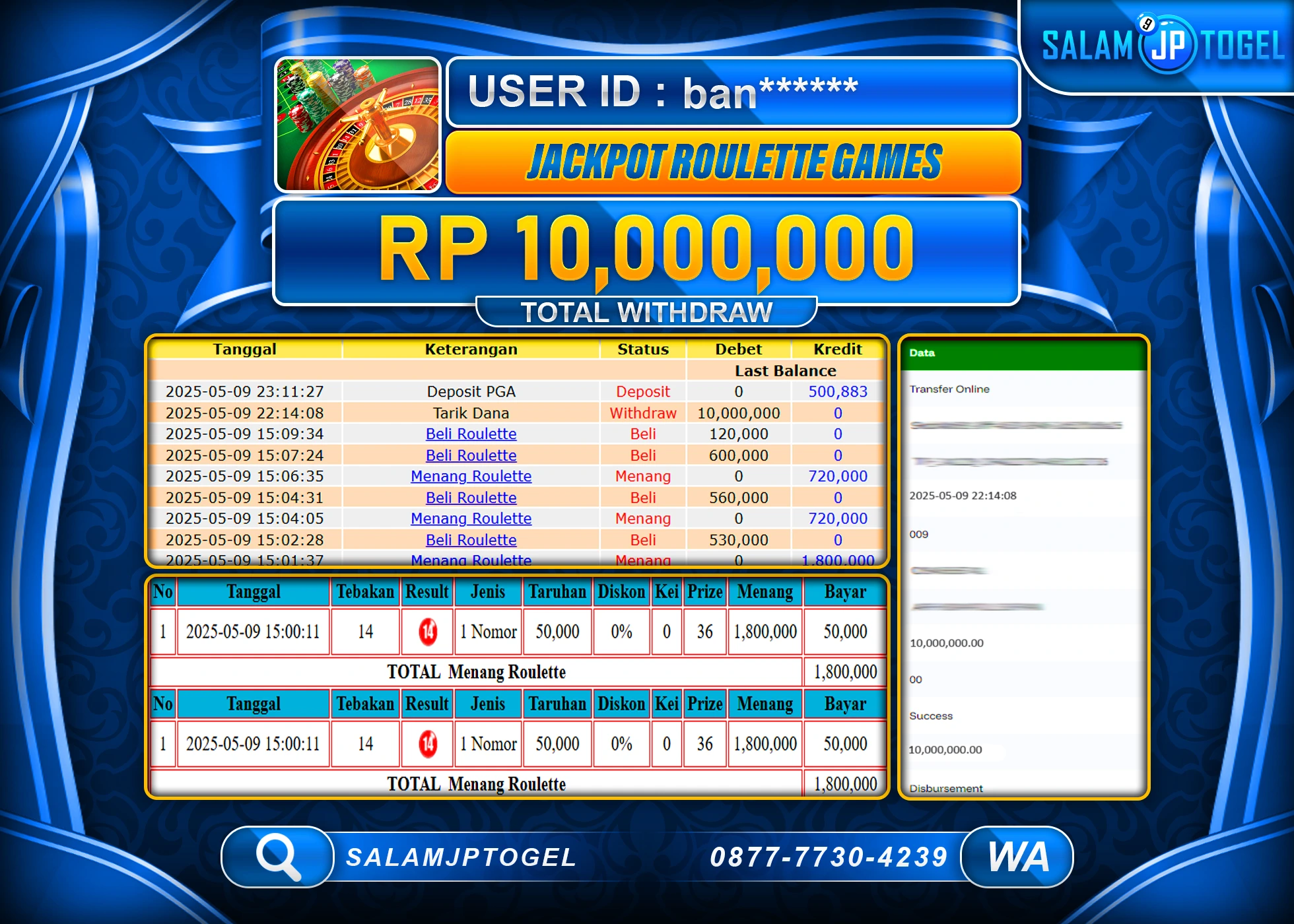 SALAMJPTOGEL MENANG ROULETTE GAMES Rp.10,000,000 LUNAS