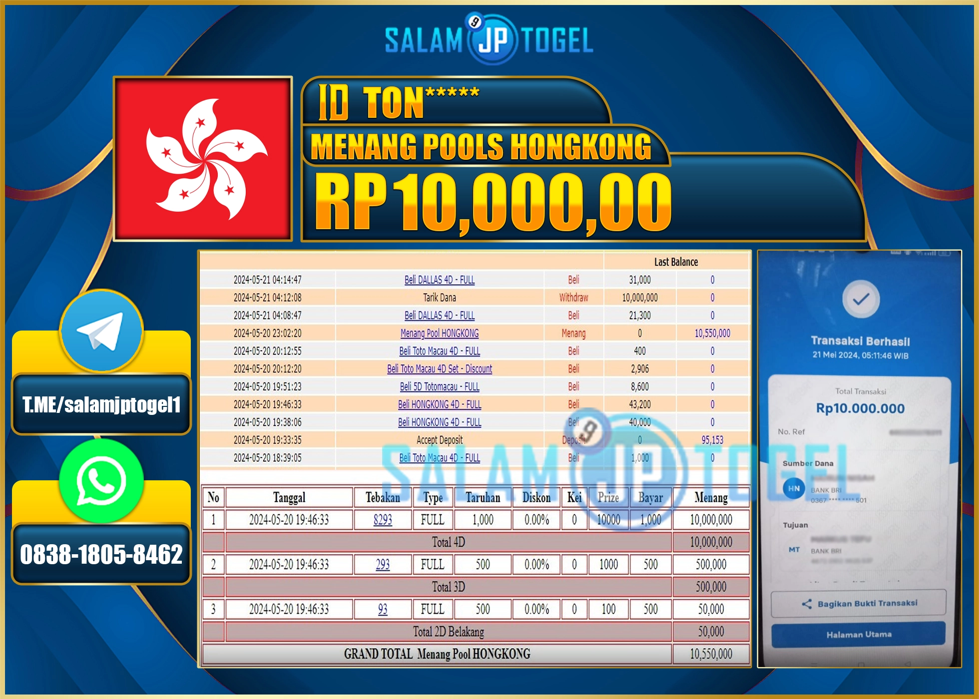 SALAMJPTOGEL MEMBER MENANG HONGKONG RP. 12,000,000.,- LUNAS