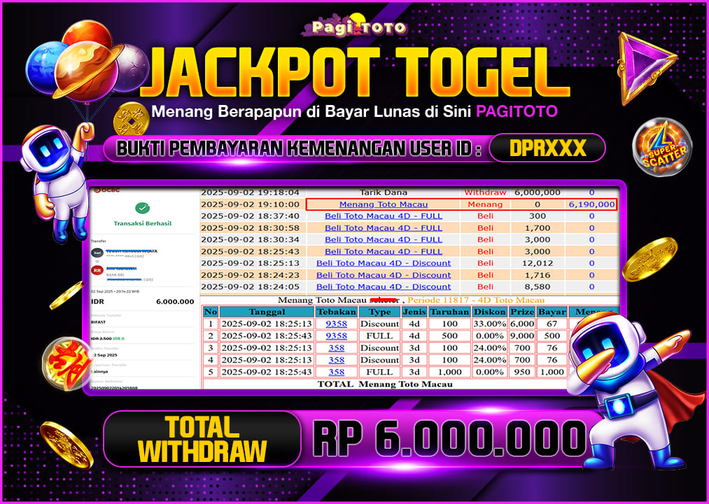 HAPPY JACKPOT MEMBER PAGITOTO 4D TOTO MACAU Rp 6.000.000-, - LUNAS