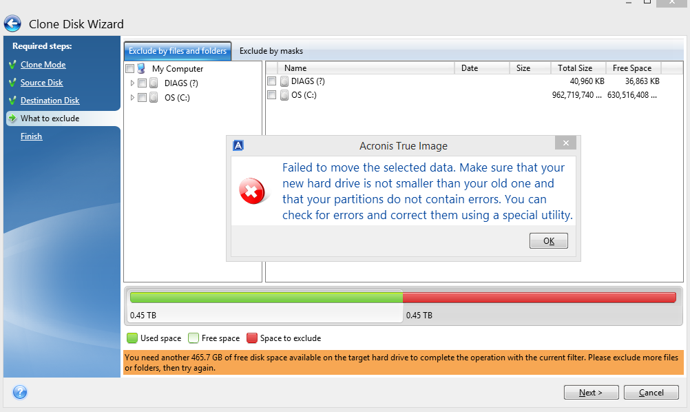 acronis clone disk failed