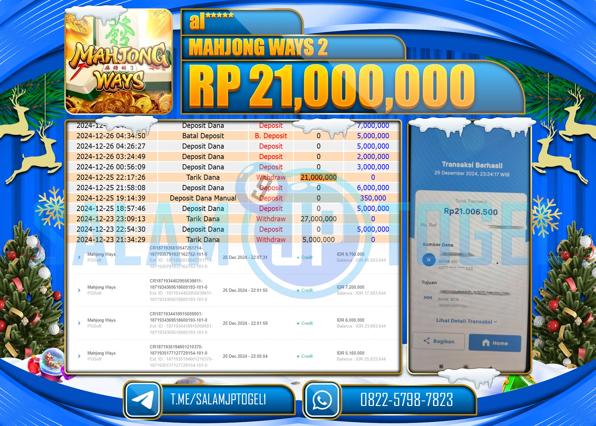 SALAMJPTOGEL MENANG SLOT MAHJHONG WAYS 2 Rp.21,000,000 LUNAS