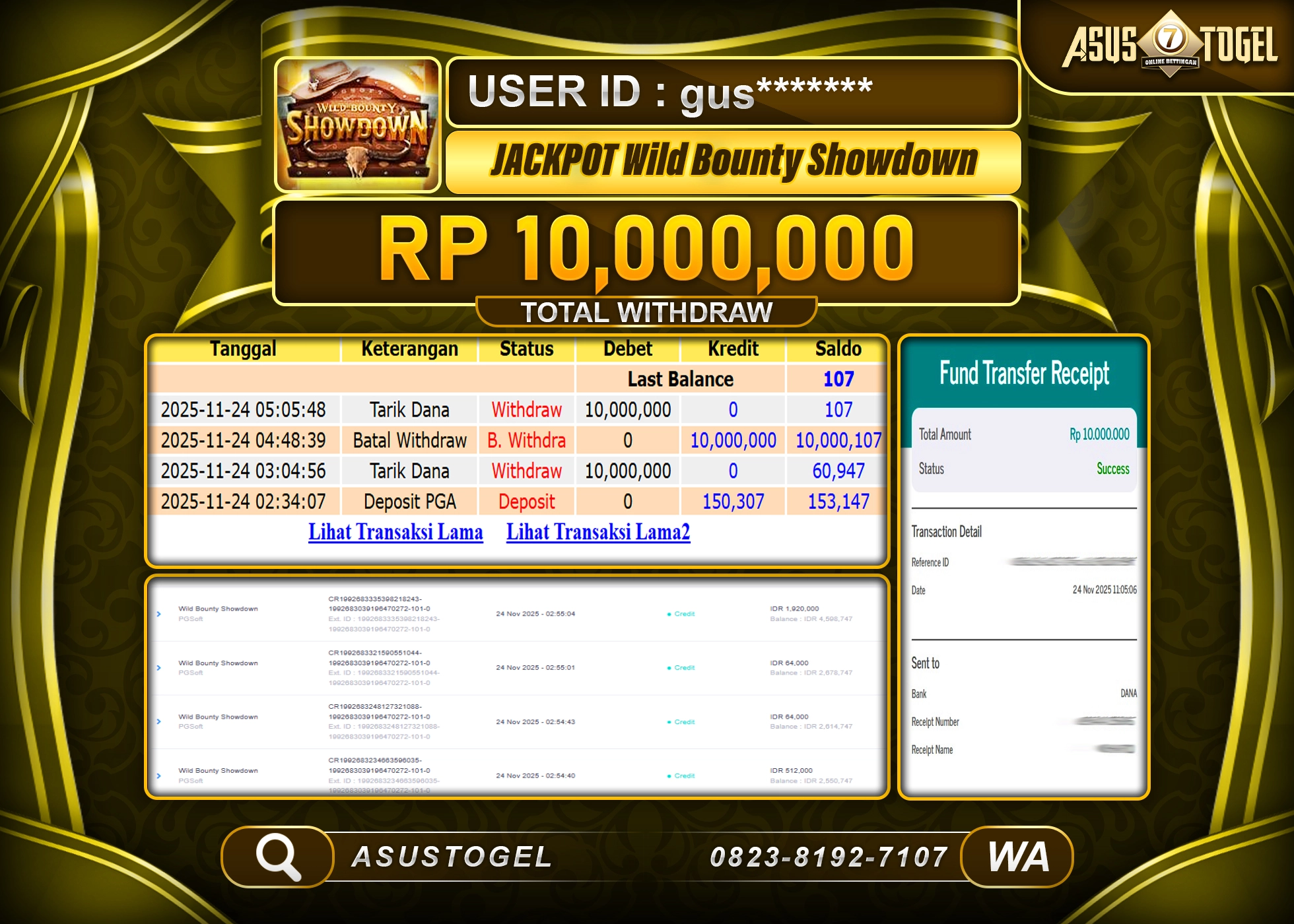 ASUSTOGEL KEMENANGAN DI SLOT WILD BOUNTY SHOWDOWN SEBESAR 10,000,000 - RUPIAH LUNAS