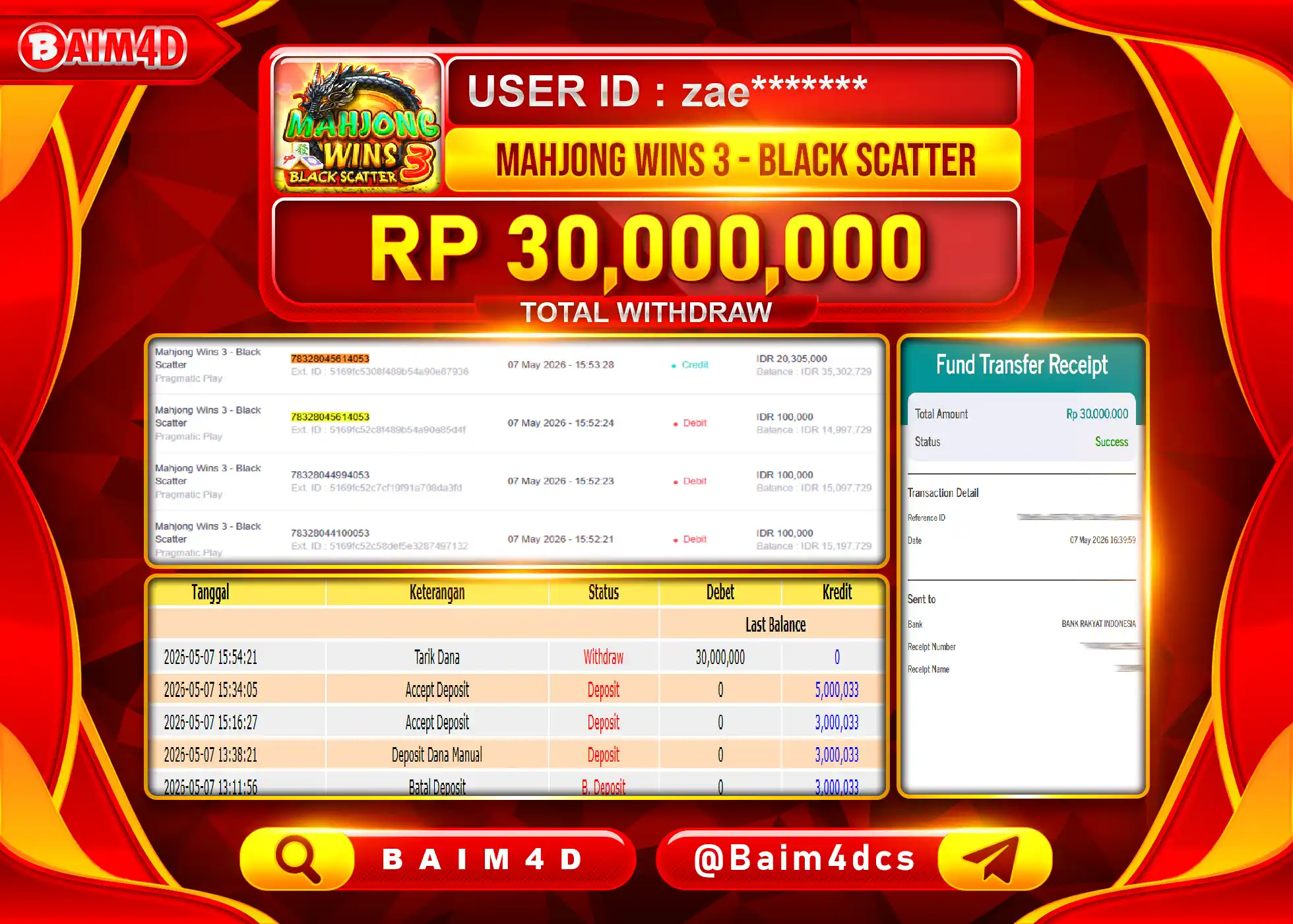 BAIM4D JACKPOT MAHJONG WINS 3 BLACK SCATTER Rp.30,000,000 - LUNAS