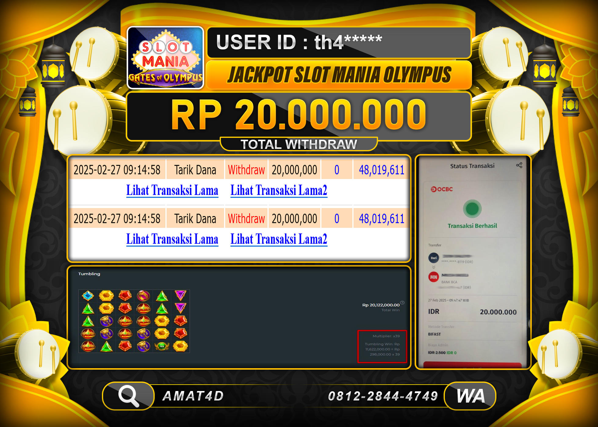 AMAT4D KEMENANGAN SLOT MANIA OLYMPUS Rp.20.000.000 BERHASIL TERBAYAR LUNAS