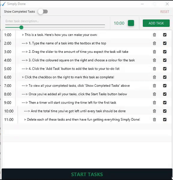 Selecting various tasks