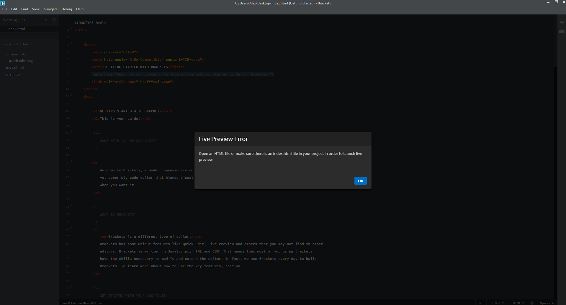 Brackets live preview error... Different from other errors.... · Issue
