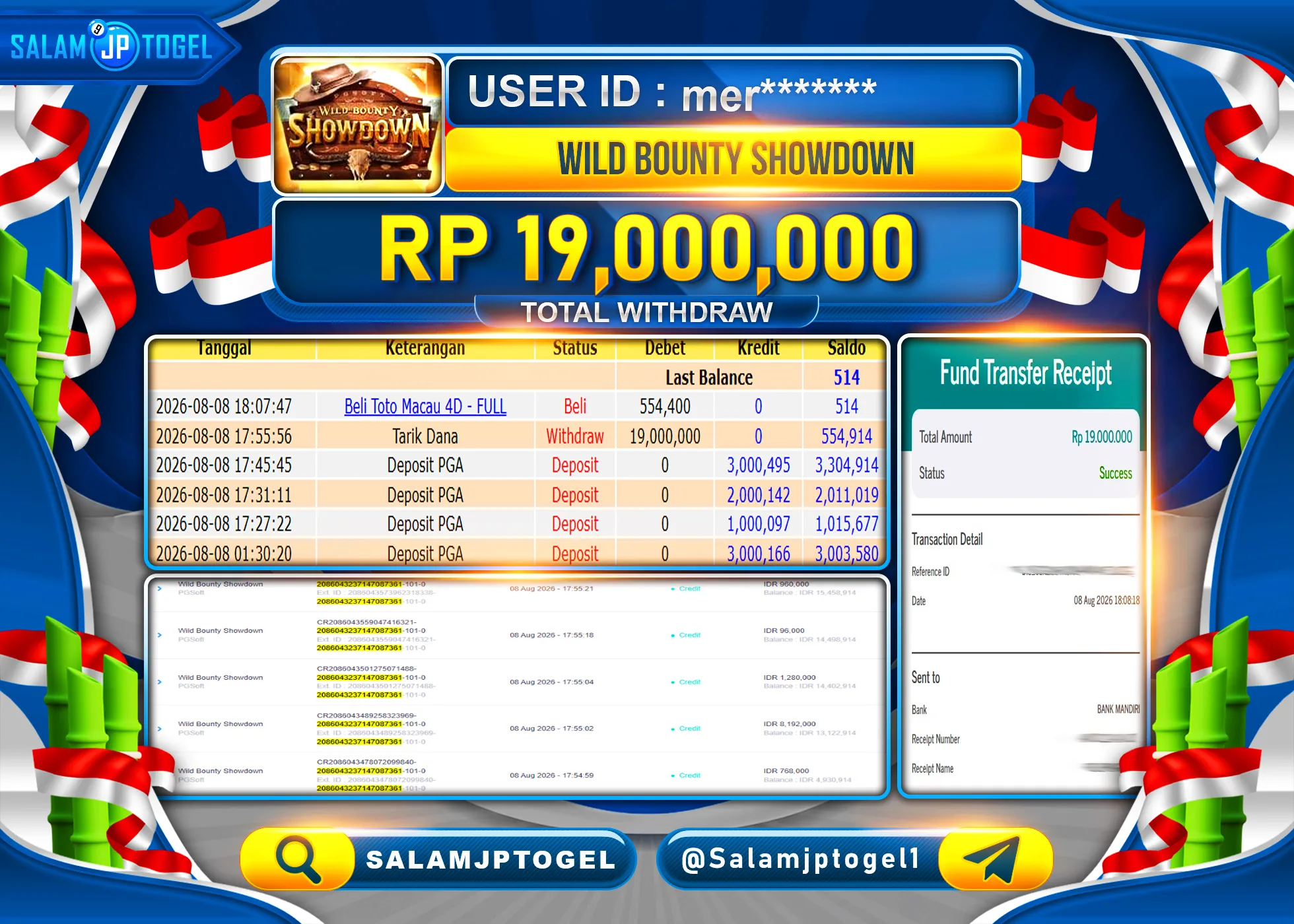 SALAMJPTOGEL JACKPOT MENANG WILD BOUNTY SHOWDOWN Rp.19,000,000 - LUNAS
