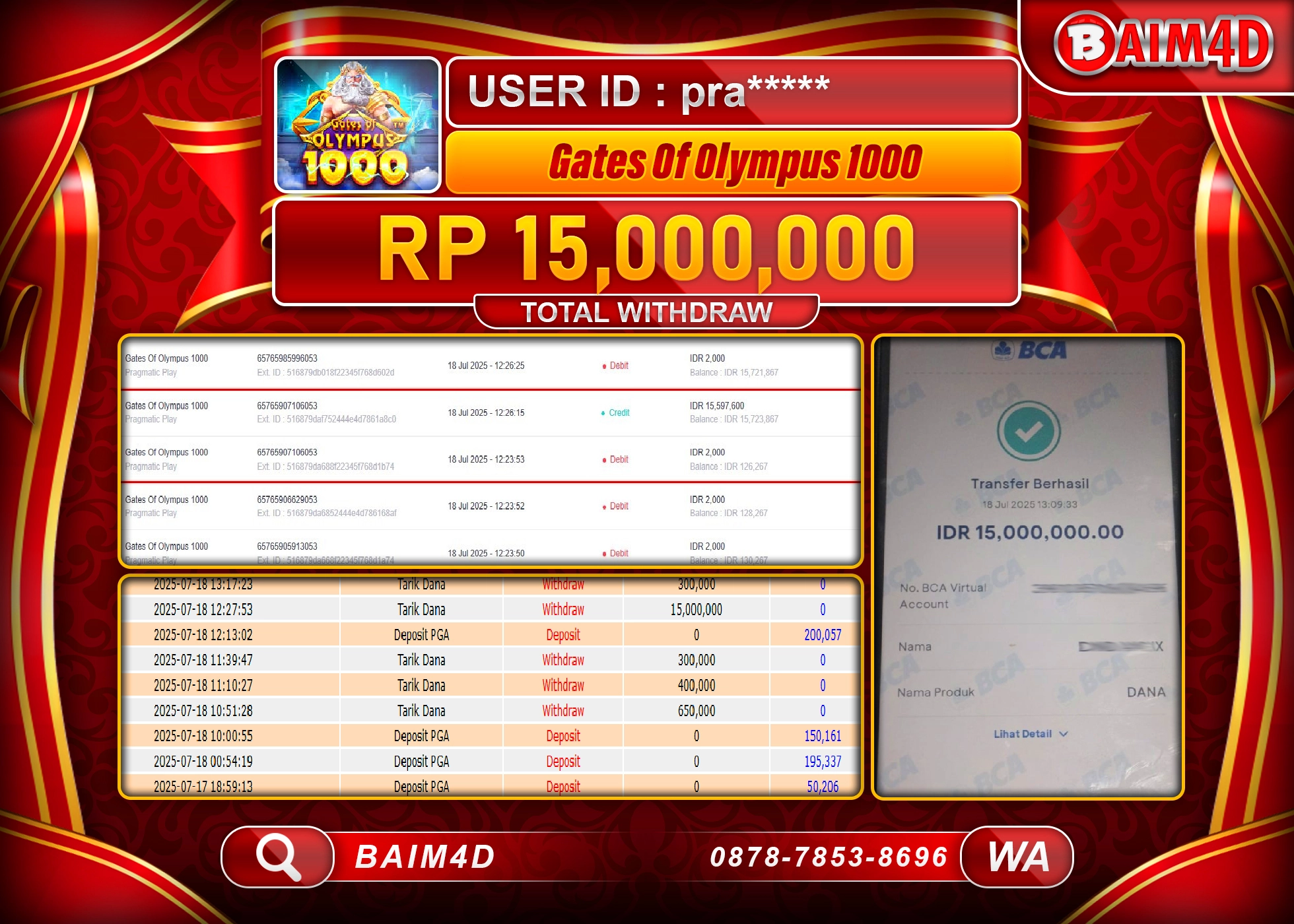 BAIM4D JACKPOT  Gates Of Olympus 1000  Rp. 15,000,000.- LUNAS