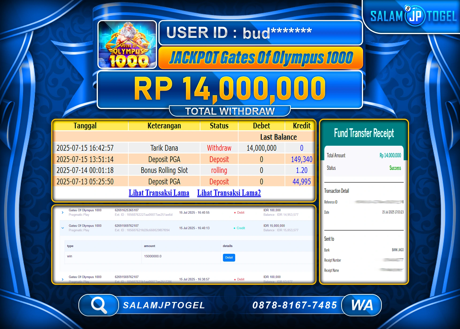 SALAMJPTOGEL MENANG GATES OF OLYMPUS 1000 Rp.14,000,000