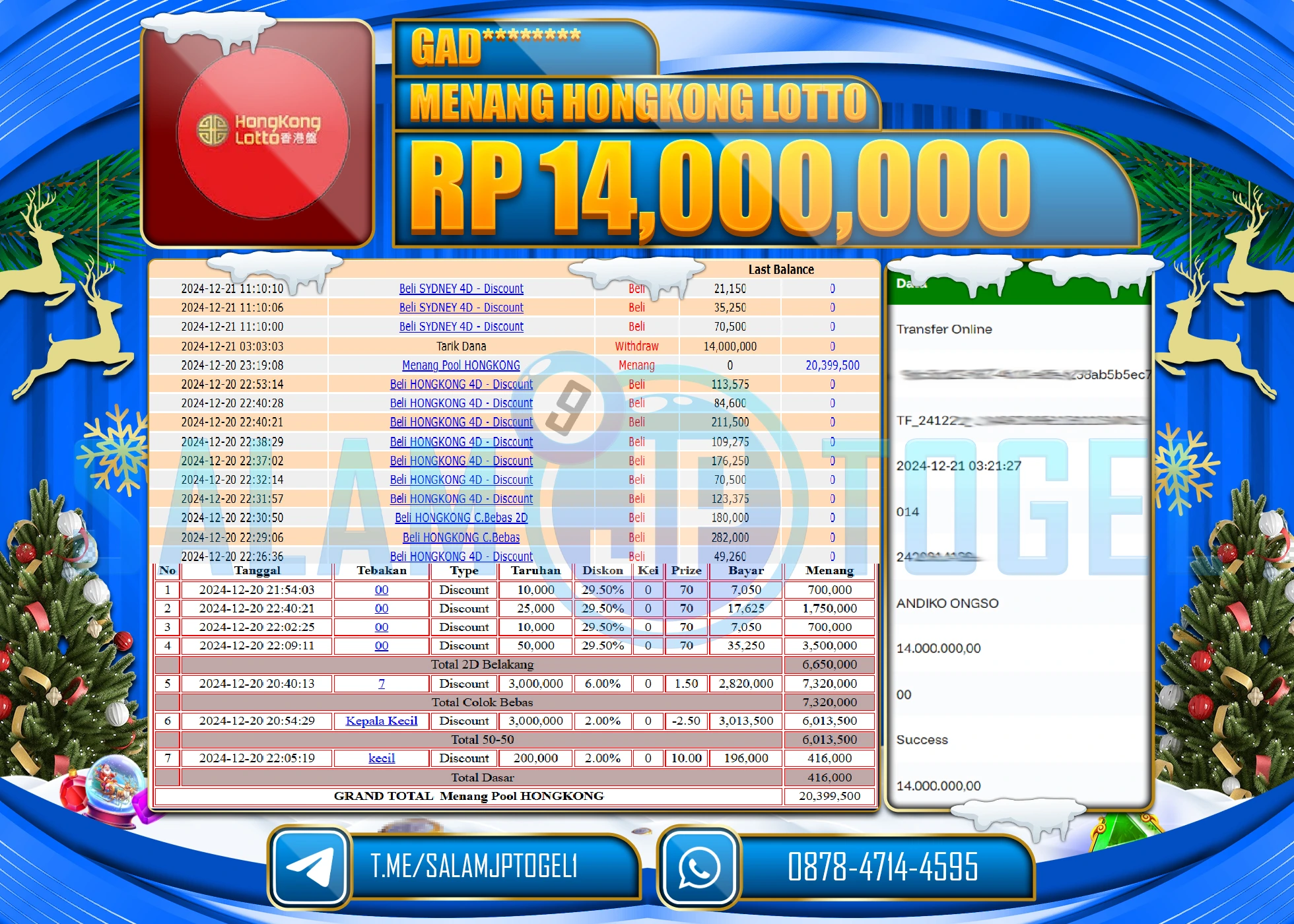 SALAMJPTOGEL MENANG TOGEL HOKKONG LOTTO Rp.14,000,000 LUNAS