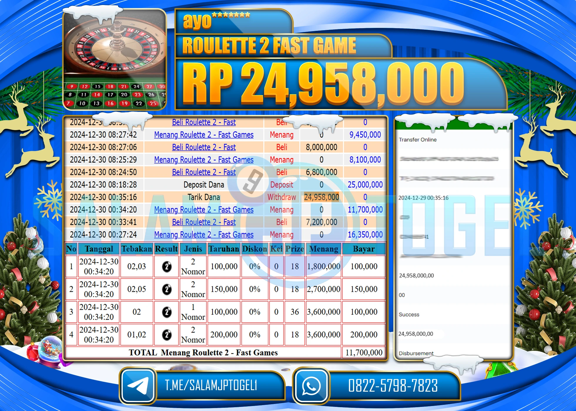 SALAMJPTOGEL MENANG ROULETTE 2 FAST GAME  Rp.24,958,000 LUNAS