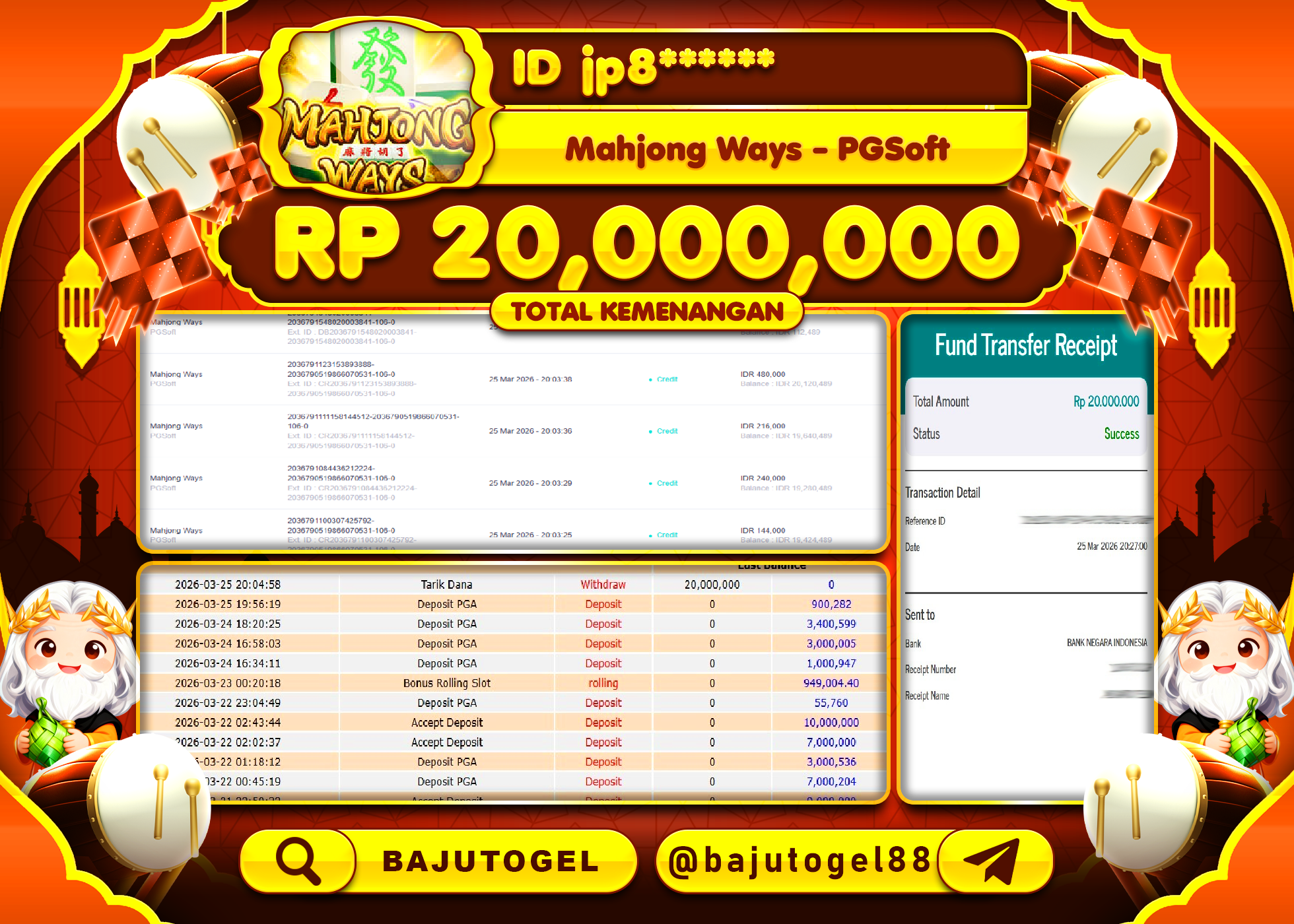 BAJUTOGEL KEMENANGAN DI MAHJONG WAYS PGSOFT Rp.20,000,000 LUNAS