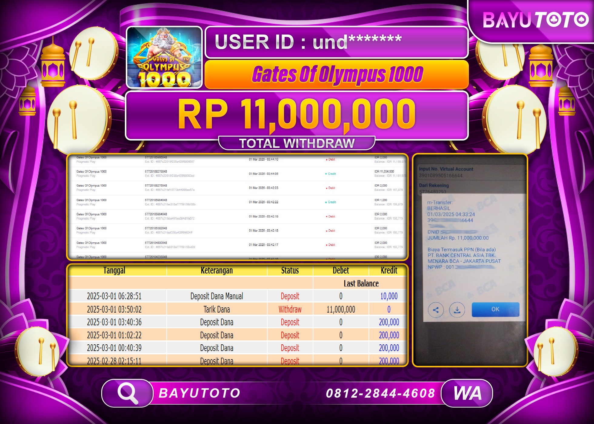BAYUTOTO JACKPOT DIGATE OLYMPUS Rp.11.000.000 LUNAS
