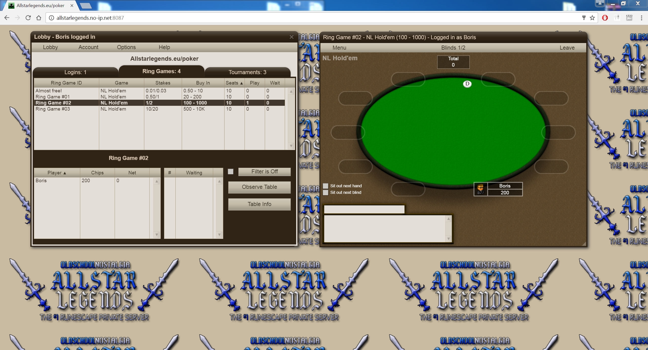 Automatic Poker system for ingame money.