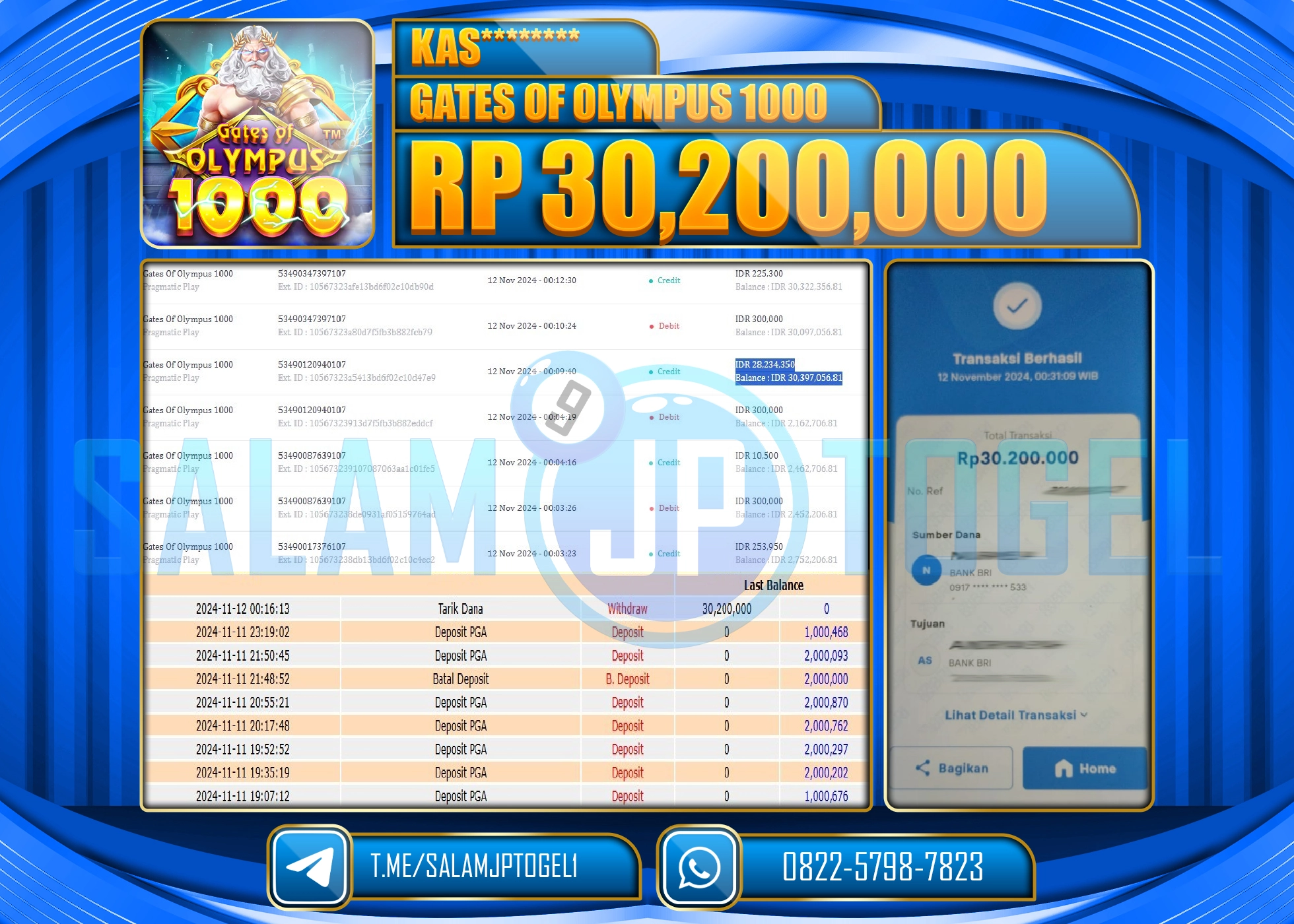 SALAMJPTOGEL MENANG GATES OF OLYMPUS 1000 RP. 30,200,000 LUNAS