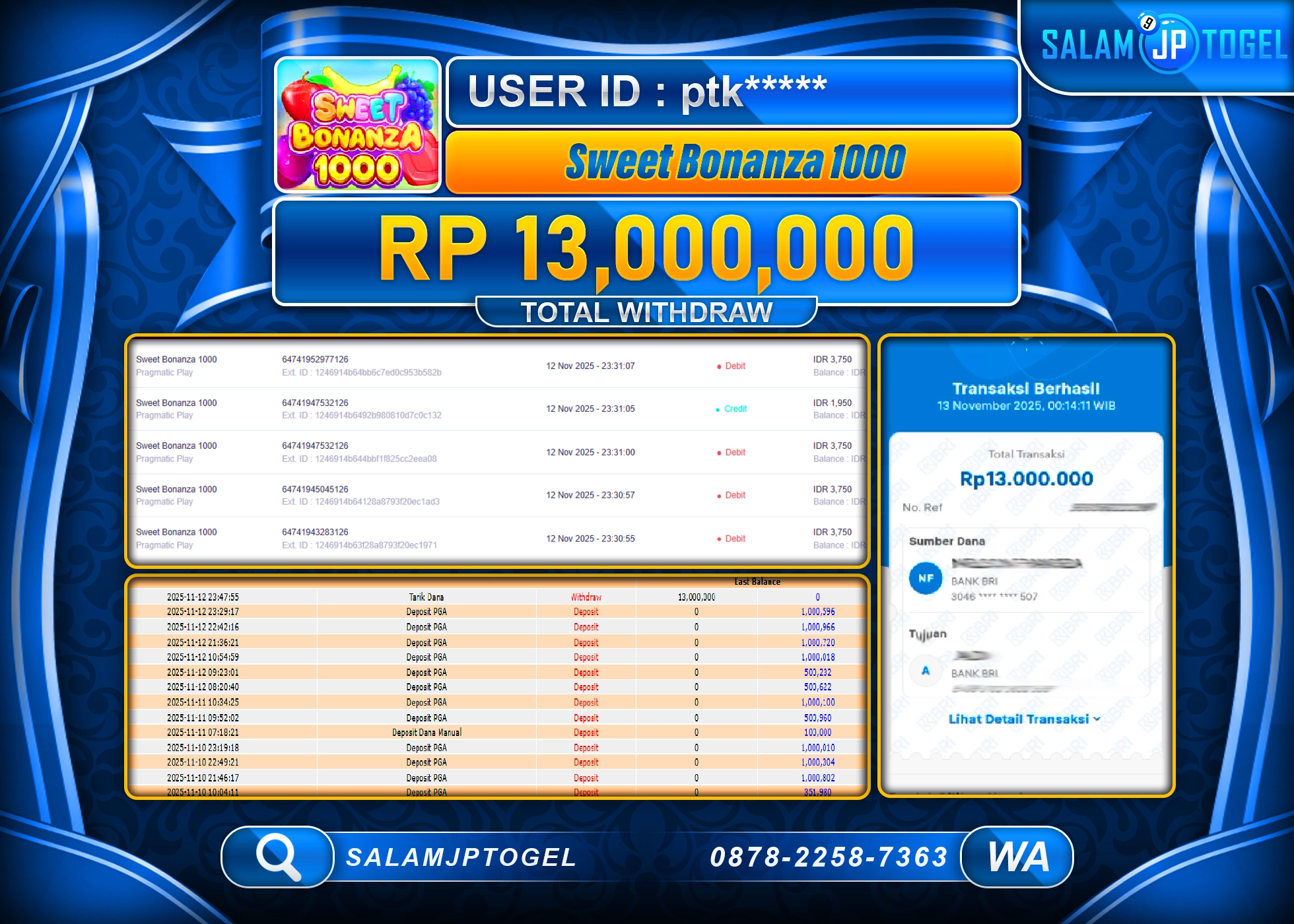 SALAMJPTOGEL MENANG SWEET BONANZA 1000 Rp.13,000,000  - LUNAS
